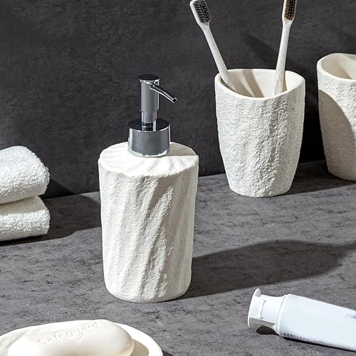 Miniatura 4 de Juego de accesorios de baño, 4 piezas modernas de aspecto de piedra con dispensador de jabón de mano de 11.5 onzas, vasos, soporte para cepillos de