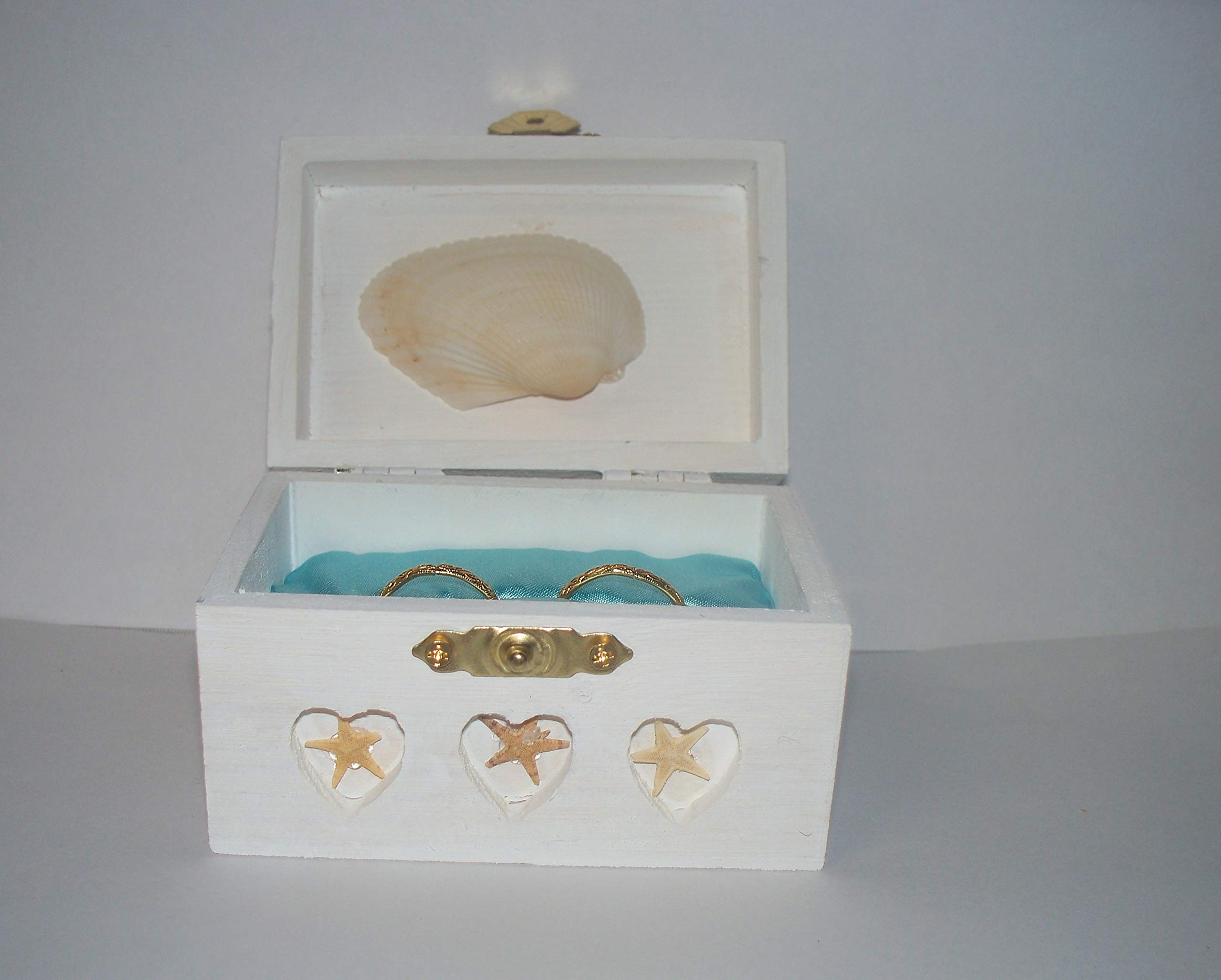 Wedding ceremony Ring bearer Box Hold Rings Beach Seashells Starfish Design