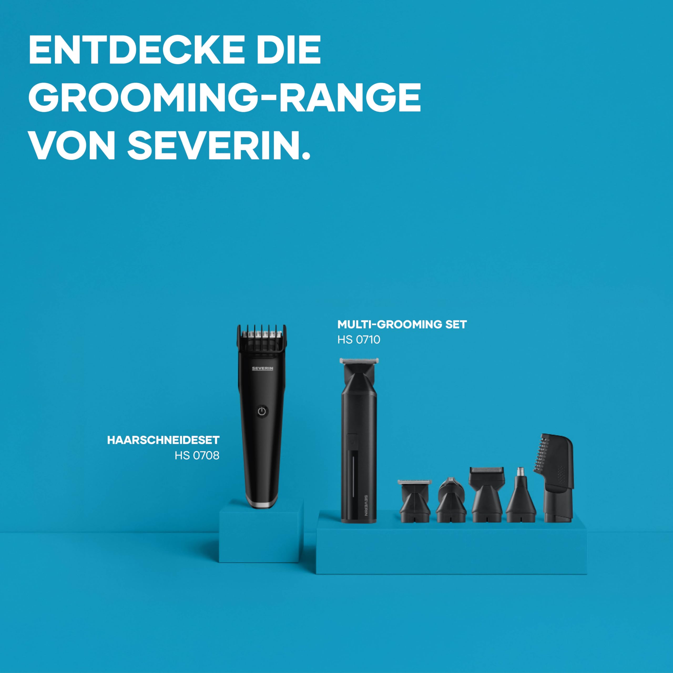 Severin Multi Grooming Set, Haarschneidemaschine, Barttrimmer, Körpertrimmer, Nasenhaartrimmer, Herren, wasserdicht, kabellos, 90 Min. Akku, 6 in 1, 3/6/9/12 Schnittlängen, schwarz, HS 0710