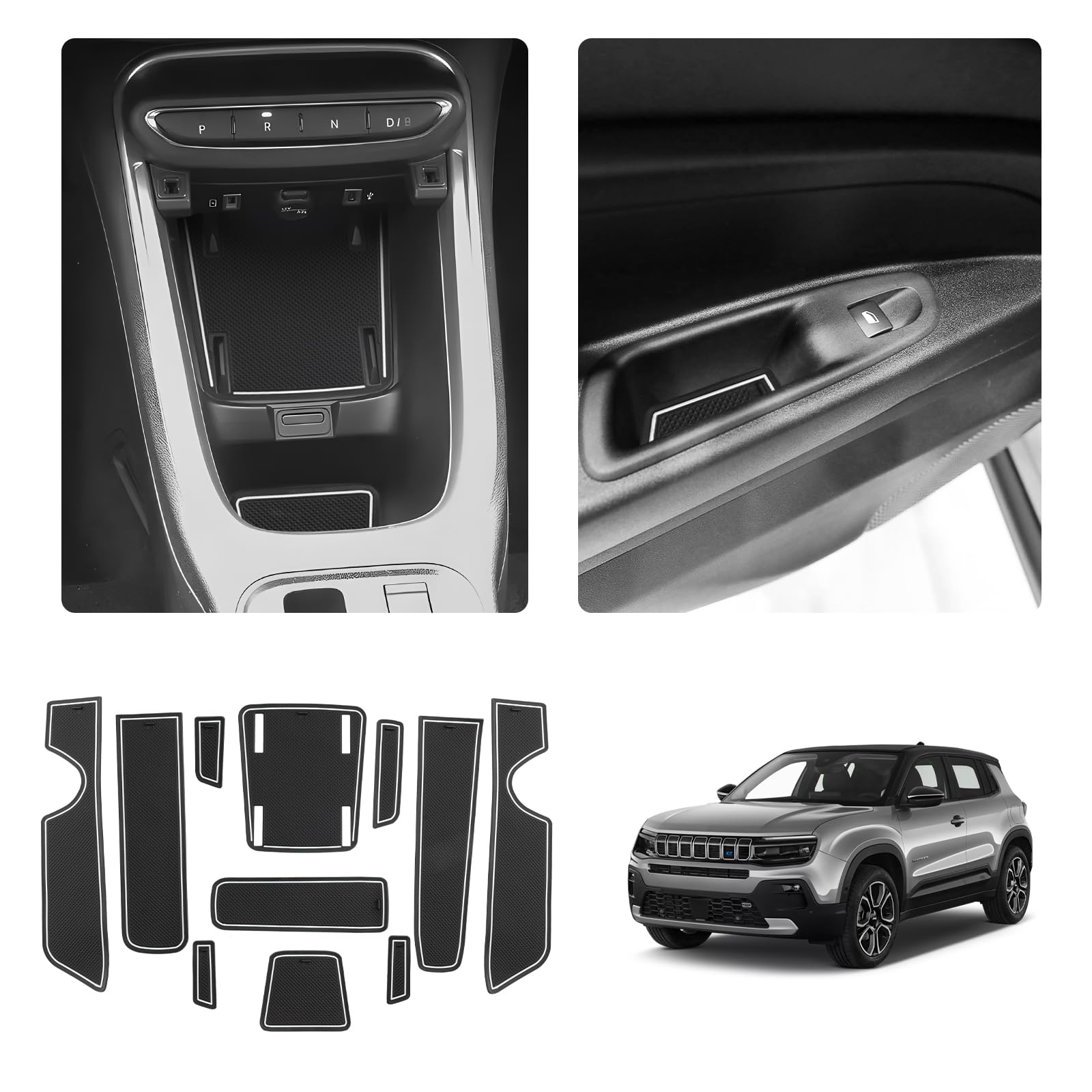 LUWU Compatibili con Jeep Avenger 2023 2024 2025 2026 Tappetini in Gomma Console Centrale, Portabicchieri, Portiere Tappetino di Stoccaggio Anti-polvere Avenger EV Hybrid Accessori (Bianco 11 Pcs)