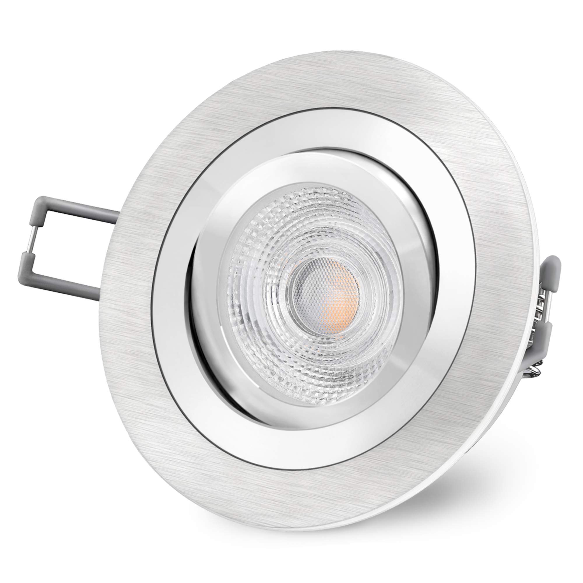SSC-LUXon 6 Stück RF-2 runde Einbauspots LED Set schwenkbar gebürstet - mit GU10 LED 5W LumiFLEX drei Lichtmodi - Alu Einbau Deckenspot