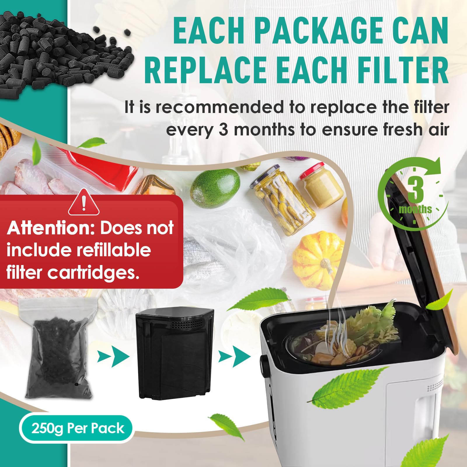 iDOO 3L Smart Waste recharges de filtre absorbant les odeurs charbon actif pour composteur de cuisine électrique