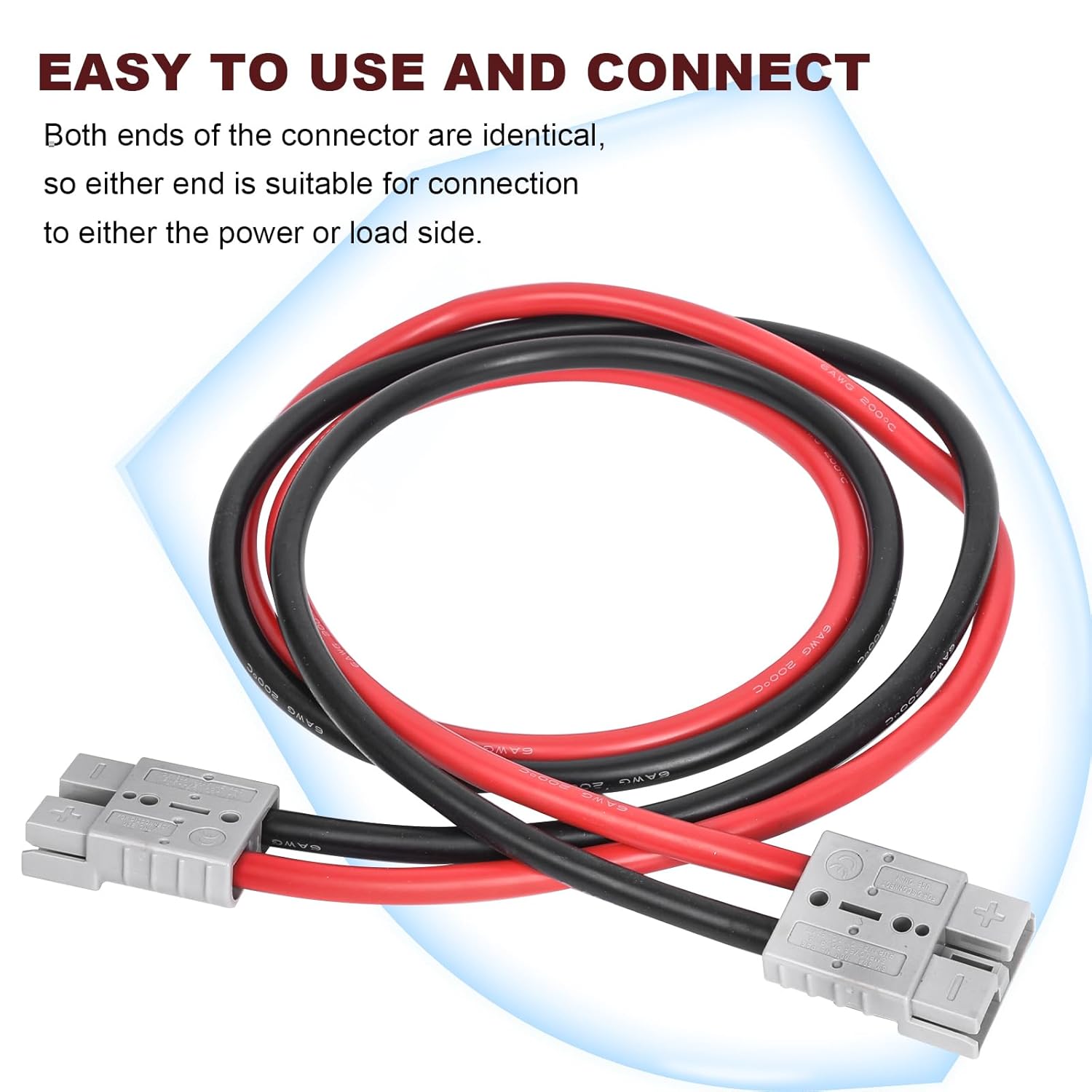 Anderson Connector Plug with 6AWG 47.24in Wire, Battery Quick Connector, Electric Forklift Charging Plug Cable (50A)