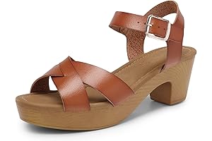 Women's Classic Platform Heeled Sandals with Chunky Heels and Faux Wood Block Heels