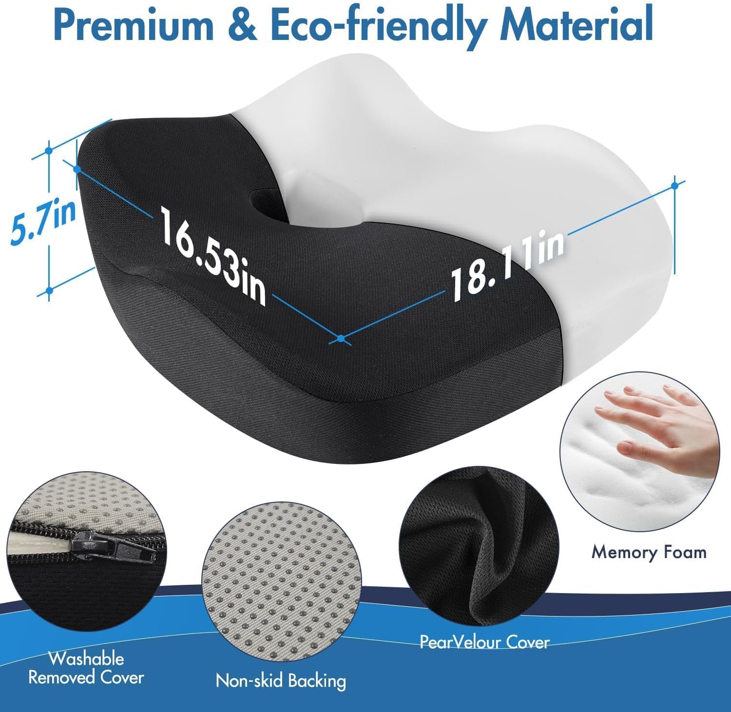 Cojín ergonómico de espuma viscoelástica para el alivio del dolor de ciática, cojín de asiento de conducción más grande para conductores cortos en viajes largos, cojín de trasero para coche, camión