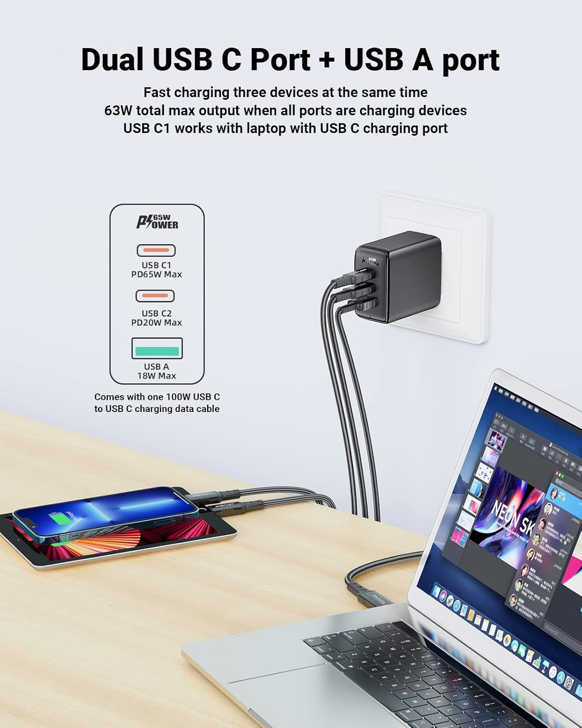 ACEFAST PD65W Charger with multiple devices charging
