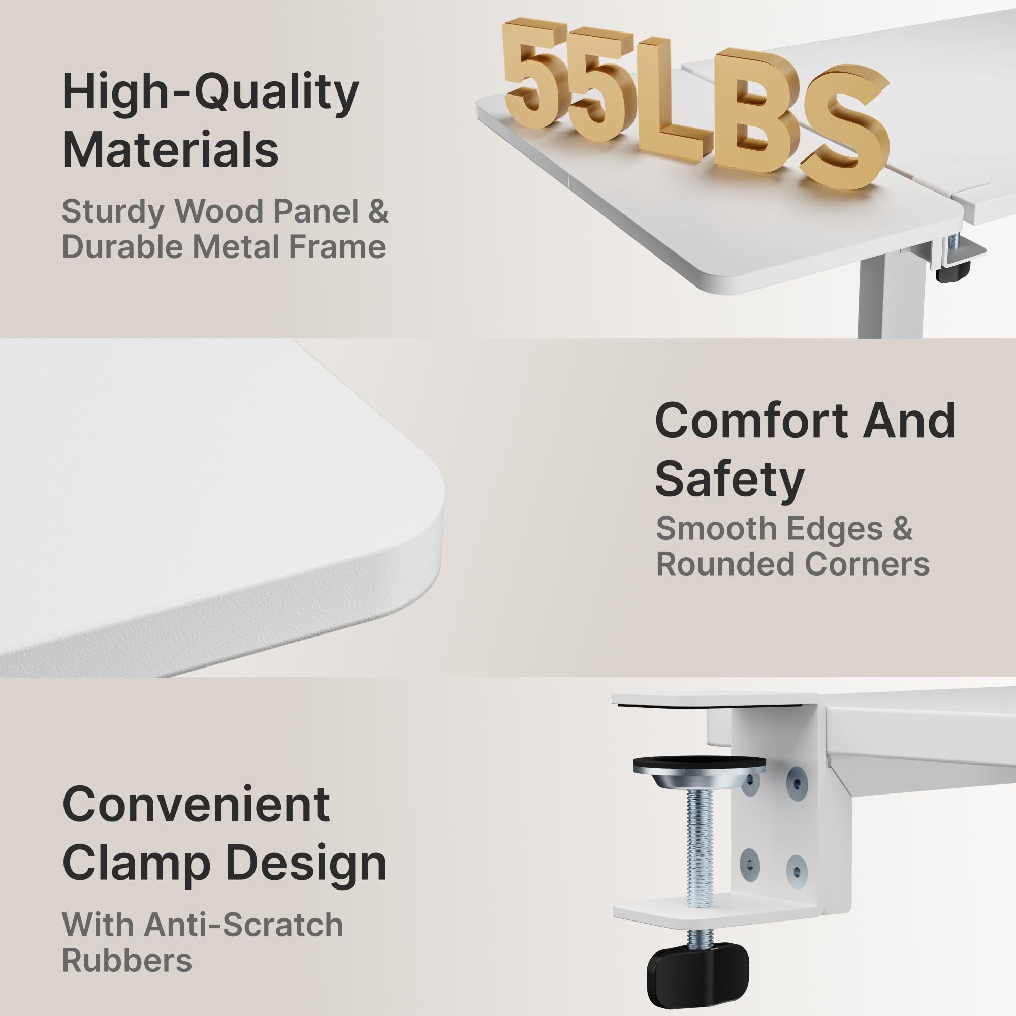 PEGZONE Extender da scrivania con cassetti, 600 x 300 mm, estensione ergonomica per scrivania, ripiano per tastiera, braccioli, adatto per casa e ufficio, bianco