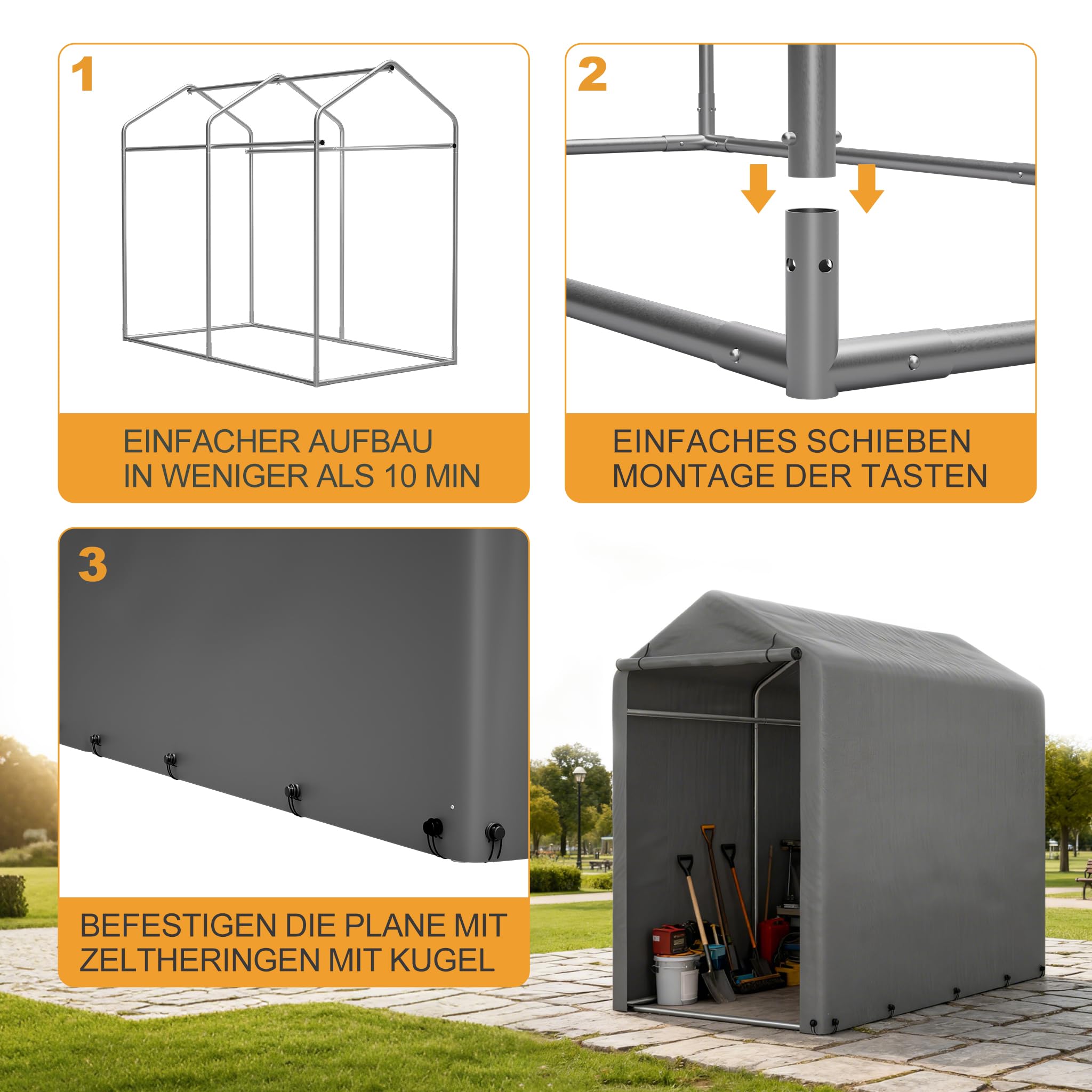 Garage per bicicletta 187 x 100 x 160 cm telaio in acciaio nero verniciato a polvere tenda resistente alle intemperie