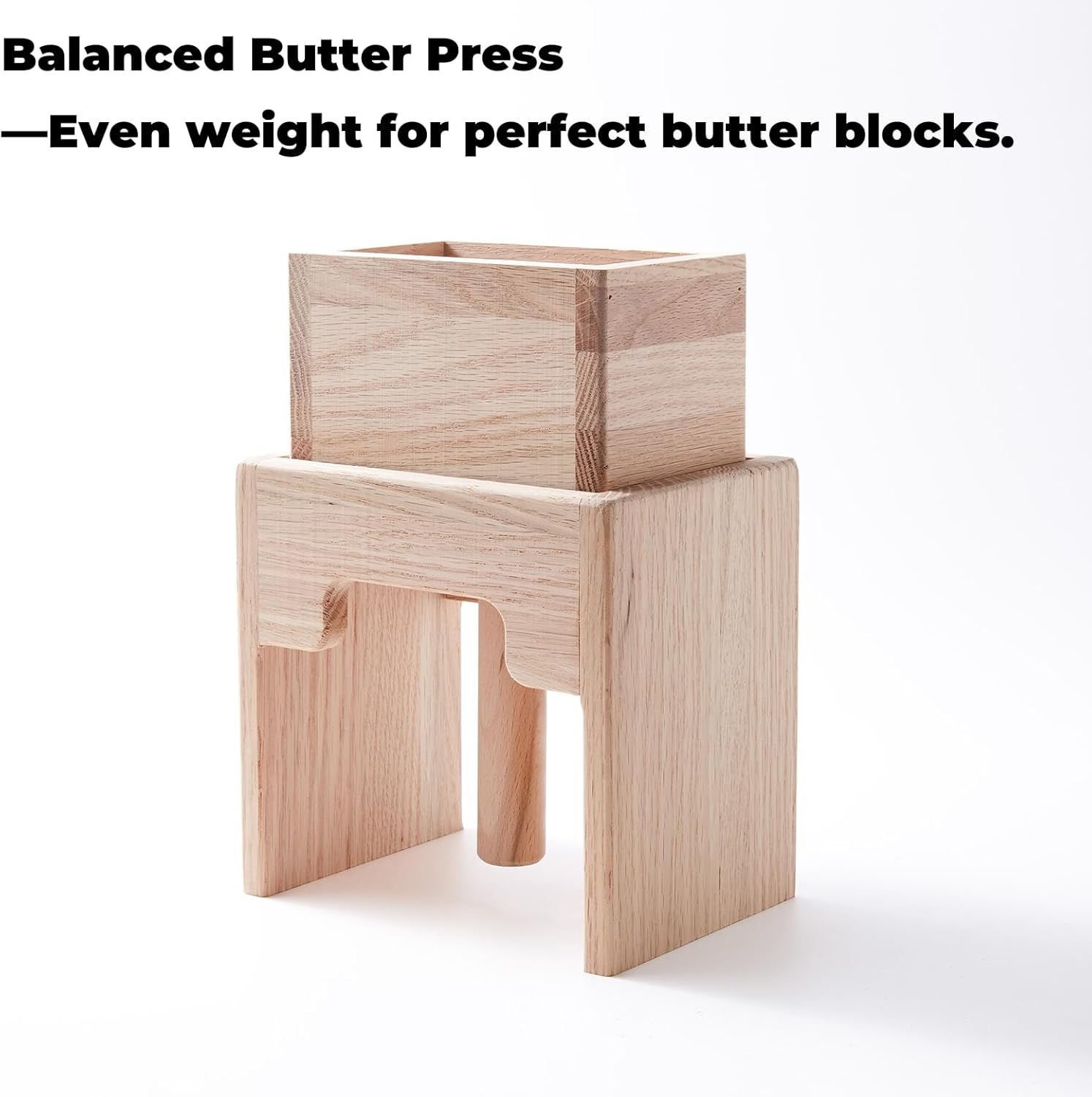 Wooden Butter Press– Handcrafted Red Oak 3-Piece Set: Smooth Plunger & Fill Stand, Guided Top Opening for Straight Push, DIY Kitchen Tool for Homemade Shaping, Rustic Farmhouse Uniform Block Shaper