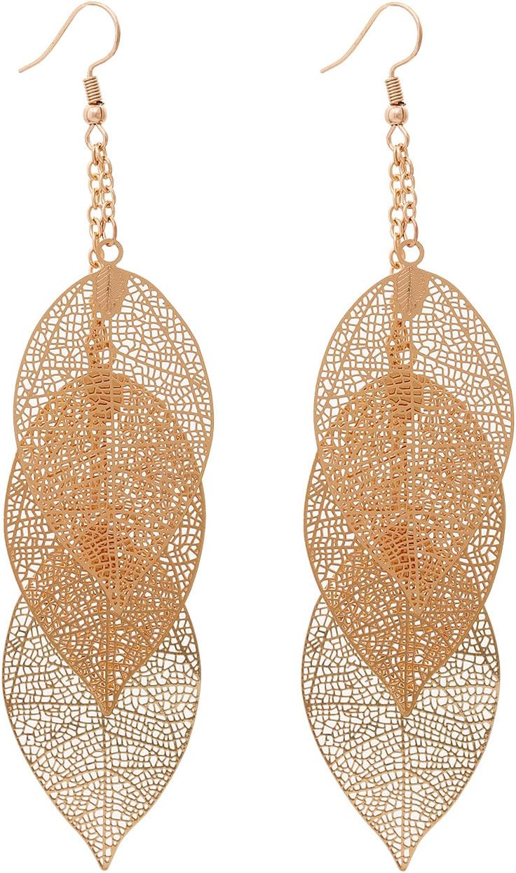 Filigree Copper Leaf Earrings Fashion Style Leaf Shape Dangle Earring Long Teardrop Dangle Drop Earrings For Women Party Favor