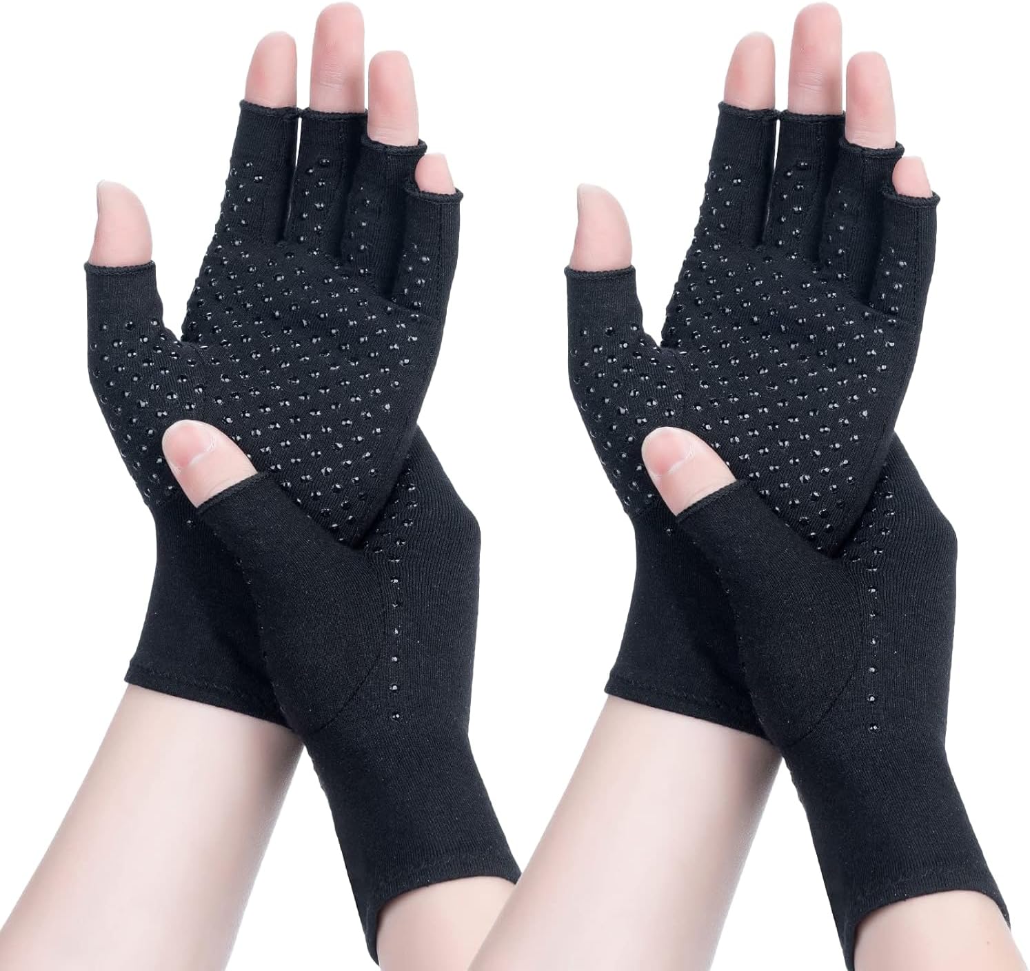 DRNAIETY 2 Pairs Compression Gloves- Arthritis Gloves for Men & Women, Anti-Slip Fingerless for Typing Daily Work