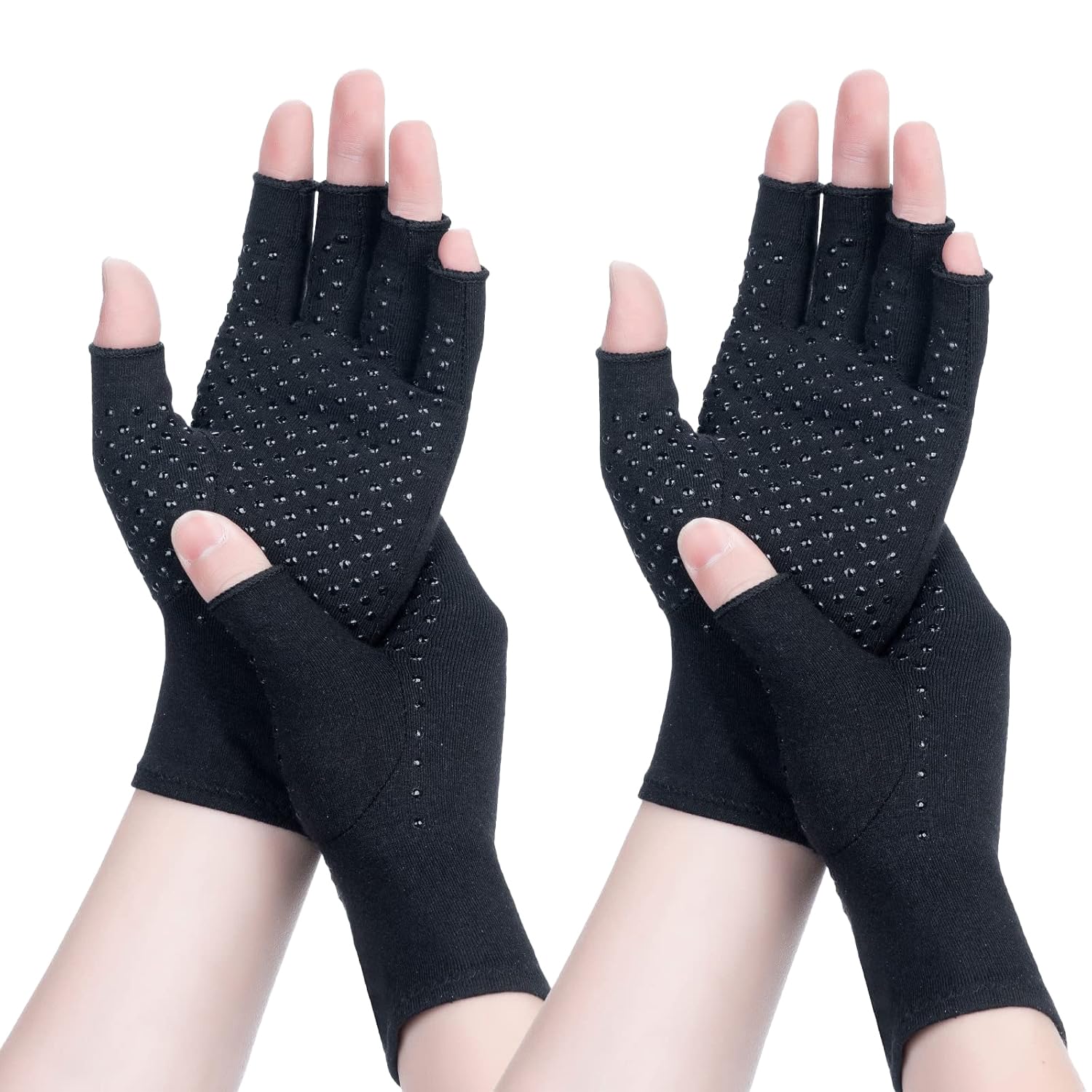 DRNAIETY 2 Pairs Compression Gloves- Arthritis Gloves for Men & Women, Anti-Slip Fingerless for Typing Daily Work