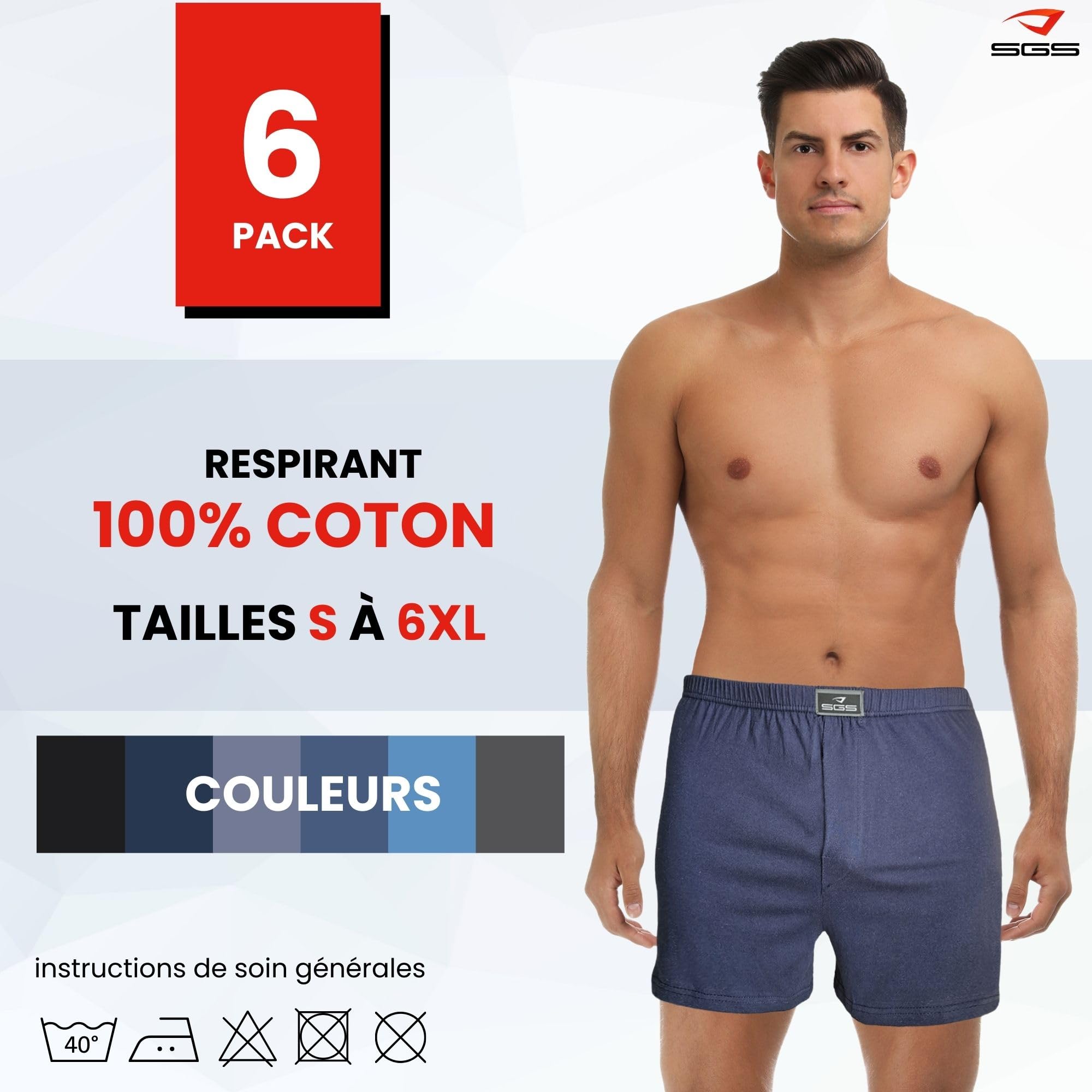 SGS Calecon Homme - 6 ou 10 Pack Boxer Homme Coton - Confortable et Ample - sous-Vêtements Premium