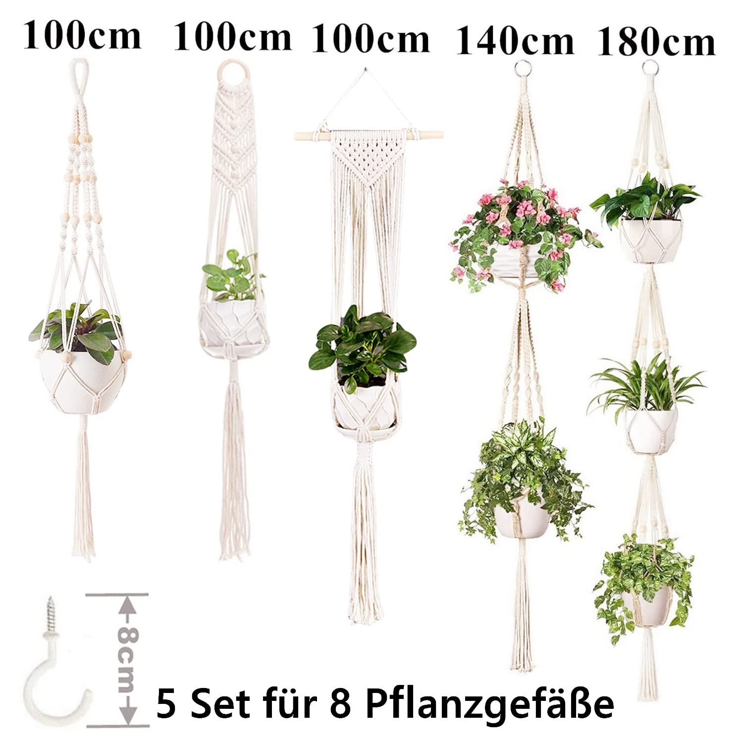 Makramee-Pflanzenhänger Aus Baumwollseil – Handgewebt, 4 Längen (80–120 Cm) | Boho-Deko Für Sukkulenten & Blumen