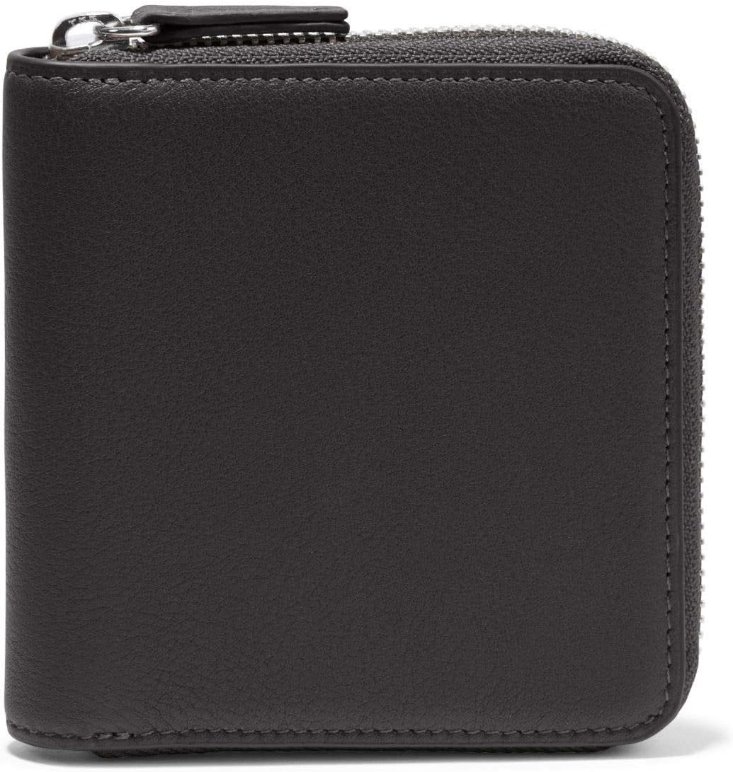 Black Onyx Small Zippered Wallet - 4 credit card slots, single bill compartment, interior snap coin pouch