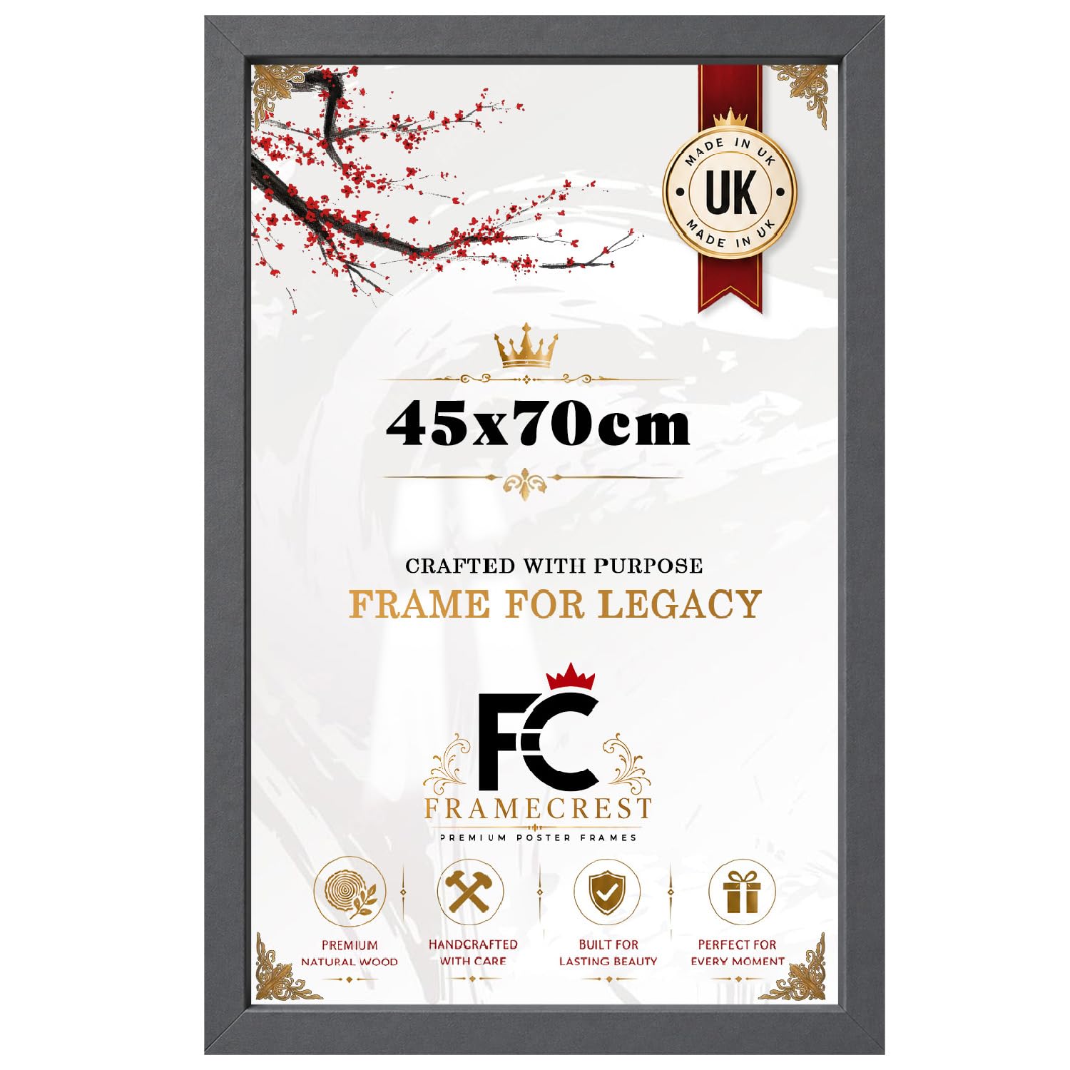 FRAMECREST Stunning 45x70cm MDF Poster/Photo Frame | Solid Engineered Wood/MDF Crystal Clear HD Perspex | Living Room & Office Wall Gallery Décor - [Dark Grey]