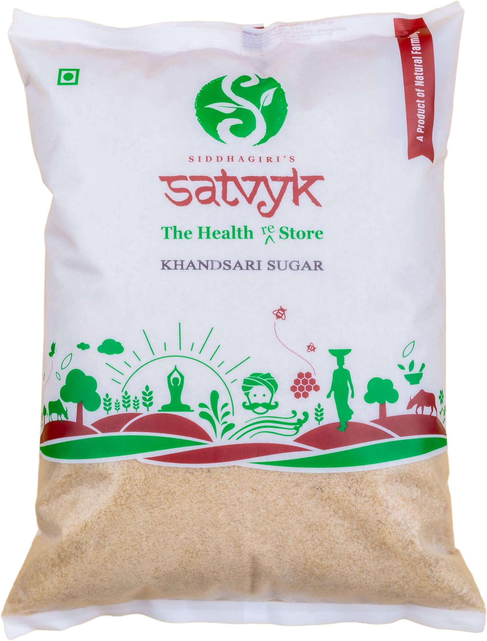 S Siddhagiri's SATVYK THE HEALTH re STORE Desi Khand (1kg) - Unrefined Khandsari | Raw Khand | Unprocessed Sugarcane Khandsari Sugar | Khandsari Sugar | Chemical Free Khand | Pesticides Free Khandsari | Sulphur-free Khand Sugar