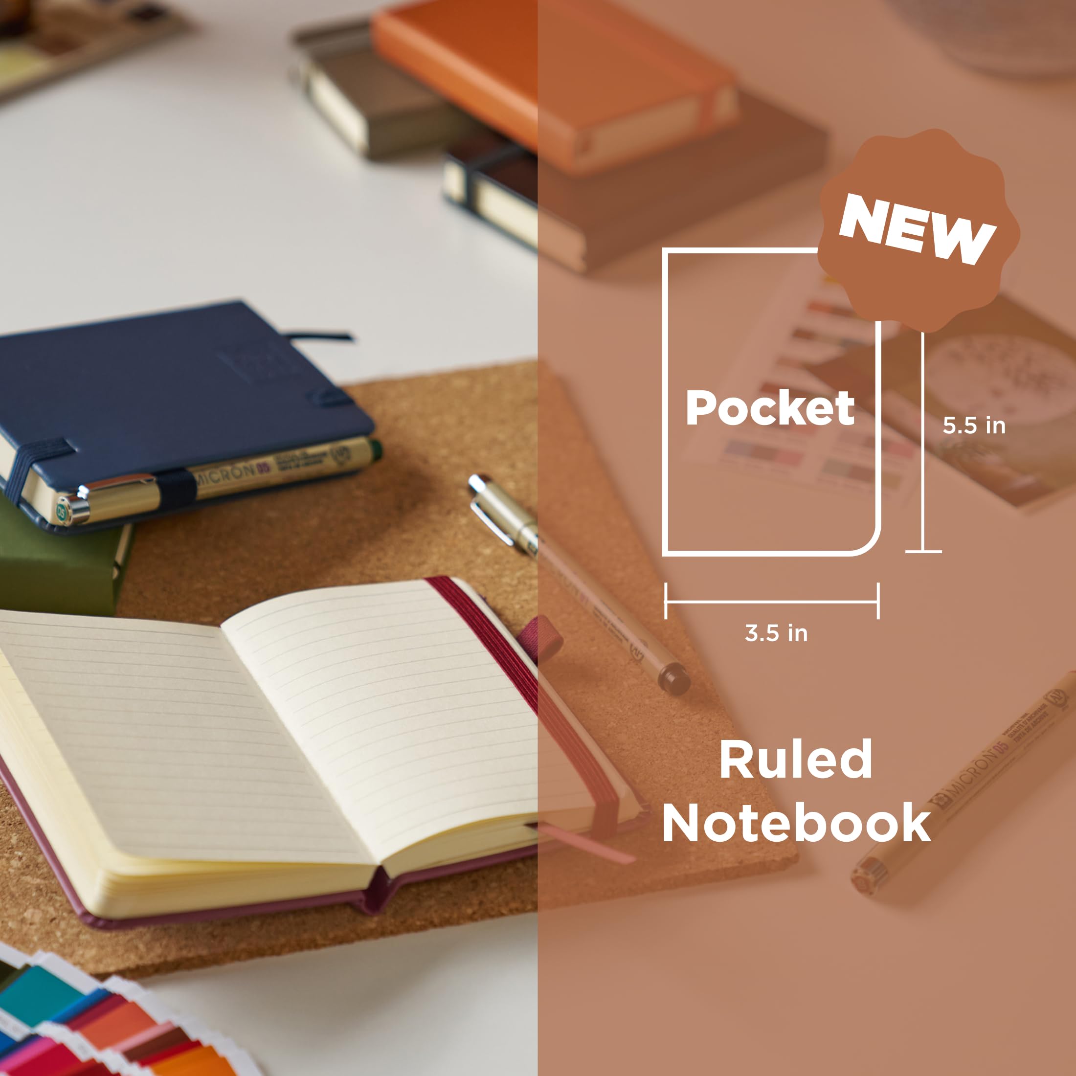 Sakura Notizbuch liniert, japanisch inspiriertes, liniertes Notizbuch für müheloses Schreiben, 140 g/m²-Papier, integrierter Stifthalter, 8,9 x 14 cm, Kiefernnadel, tiefes Indigo und Maulbeere, 3