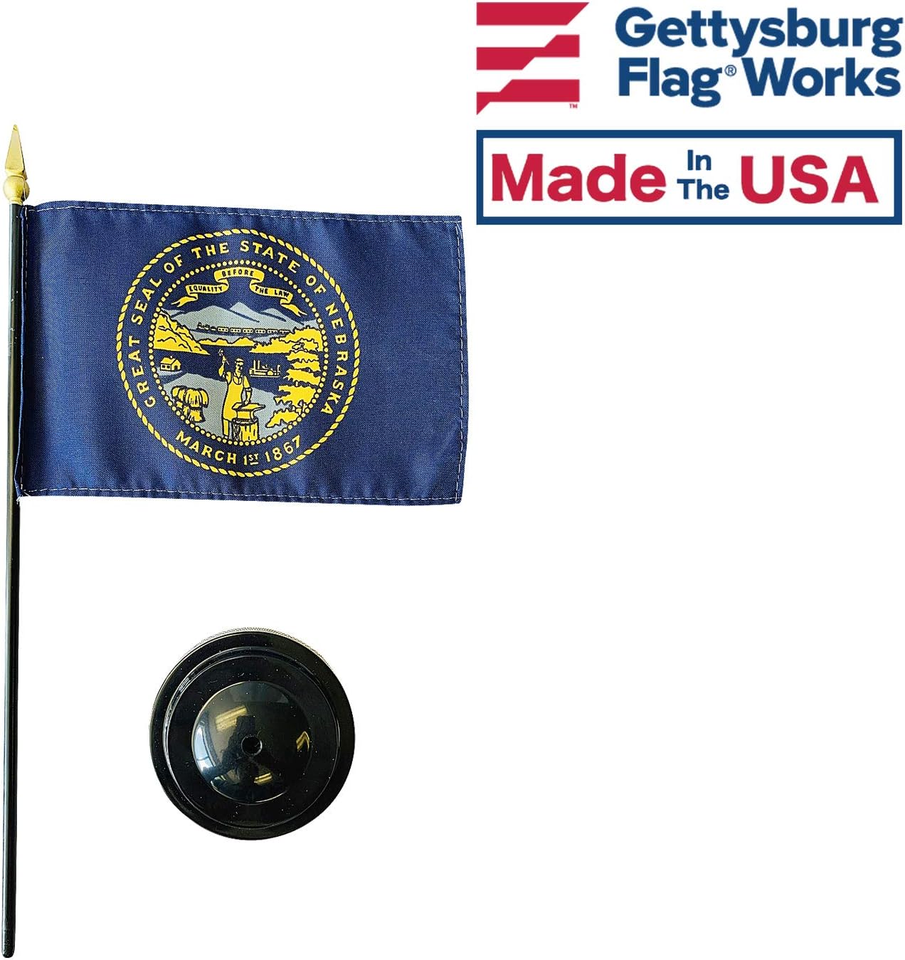4x6" E-Gloss Nebraska Stick Flag with Plastic Table Base - Qty 6