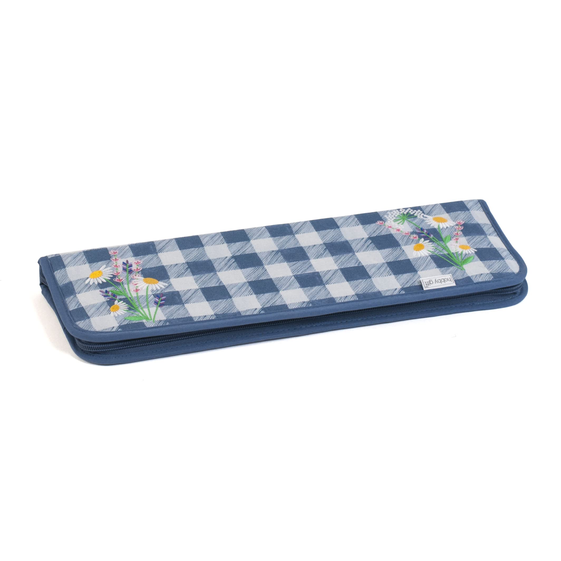 Hobby Gift Knitting Pin & Crochet Hook Zippered Hard Case, Embroidered, Wild Floral Plaid (MR4705EE)