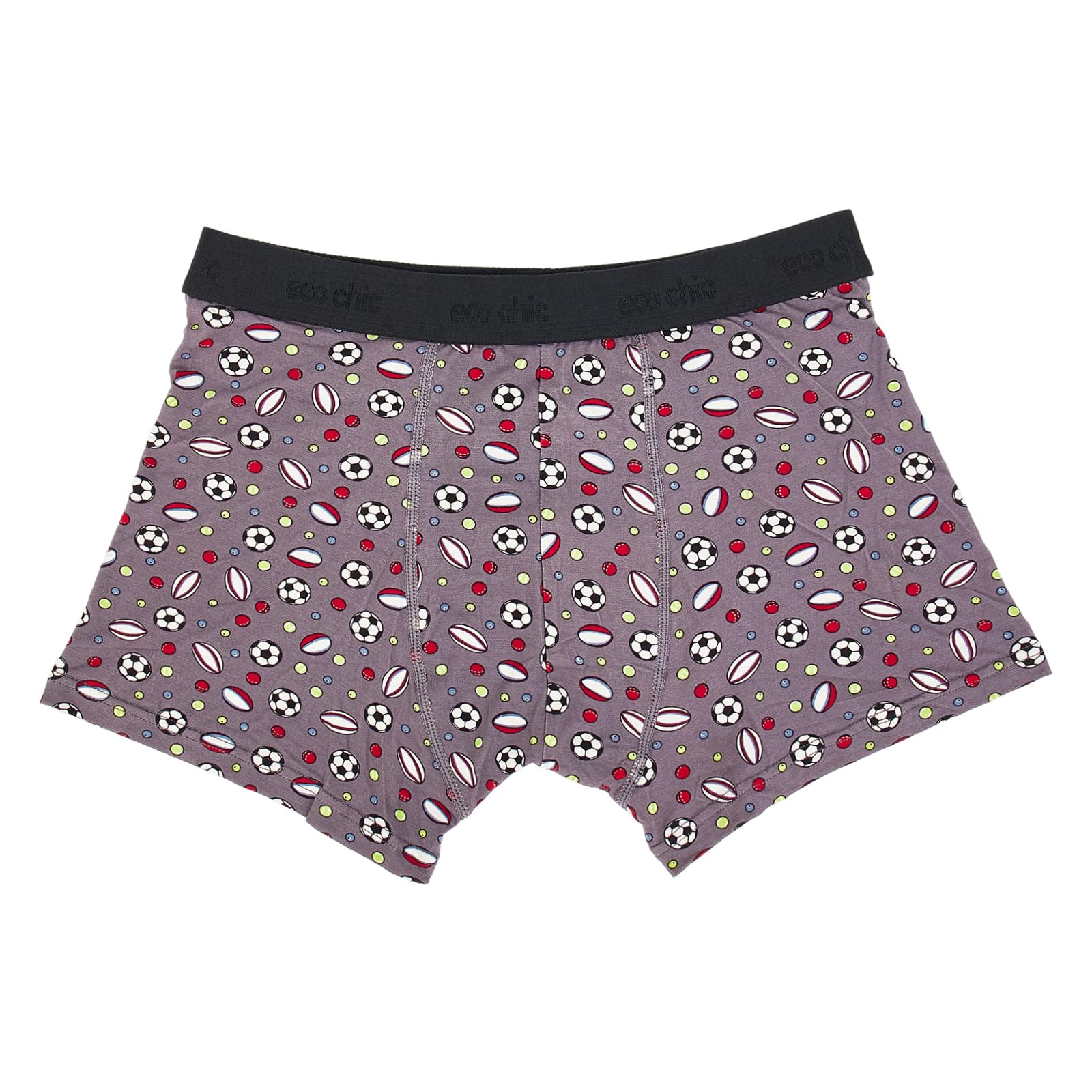Eco Chic Men's Grey Bamboo Boxers Breathable Hot And Cold Weather Underwear (Sports Balls L)