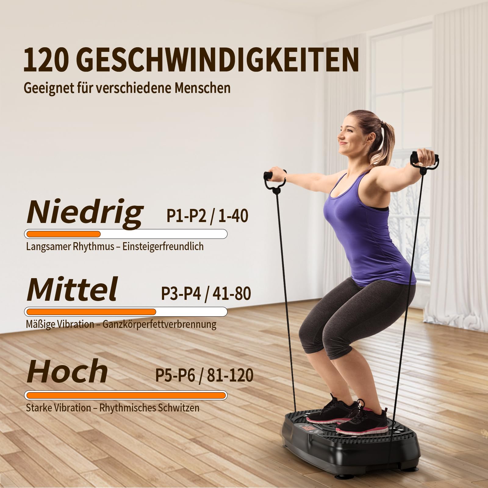 TISSCARE Vibrationsplatte,Rüttelplatte Sport für Zuhause ,Vibro Shaper mit 120 Stufen, 5 Modi & bis 400LBS - Vibrationsboard zur Fettverbrennung, Figurformung & Muskelaufbau für Damen＆Herren
