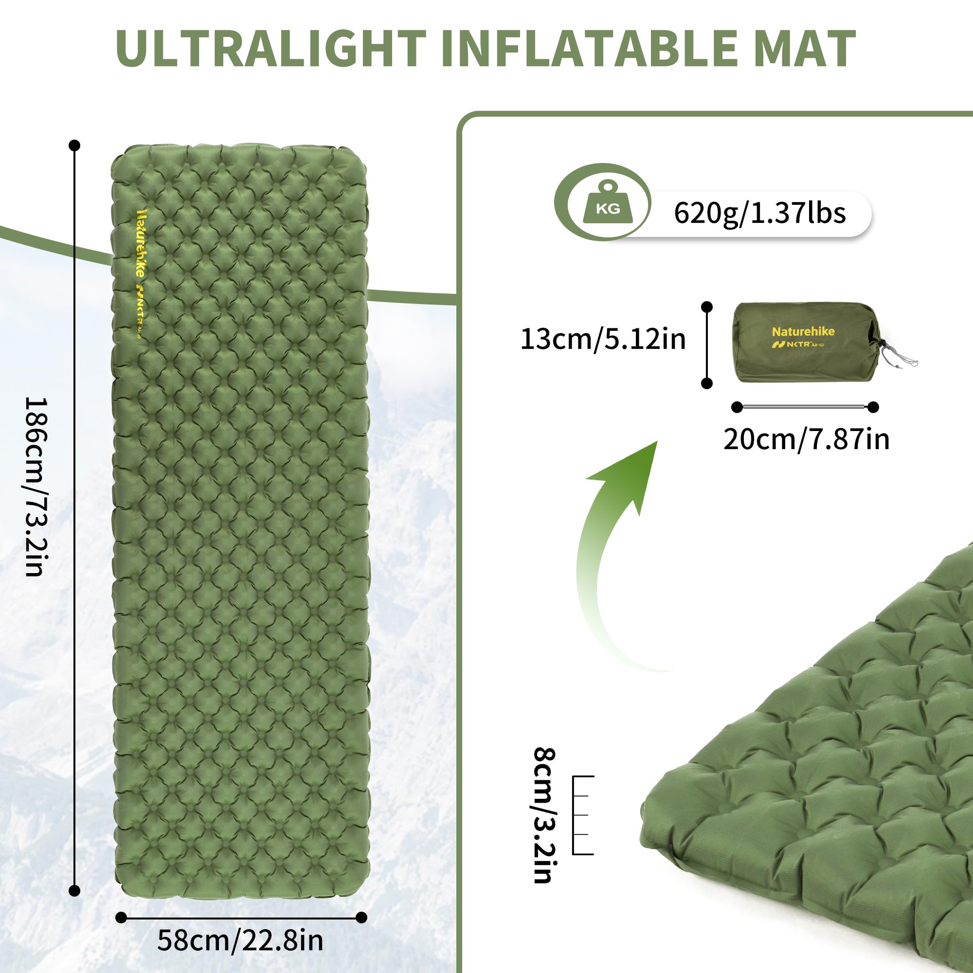 Naturehike Thermal Serie 4,6R Camping Isomatte Ultralight 4 Jahreszeiten (-15℃) Selbstaufblasend Hoher R-Wert Isolierung
