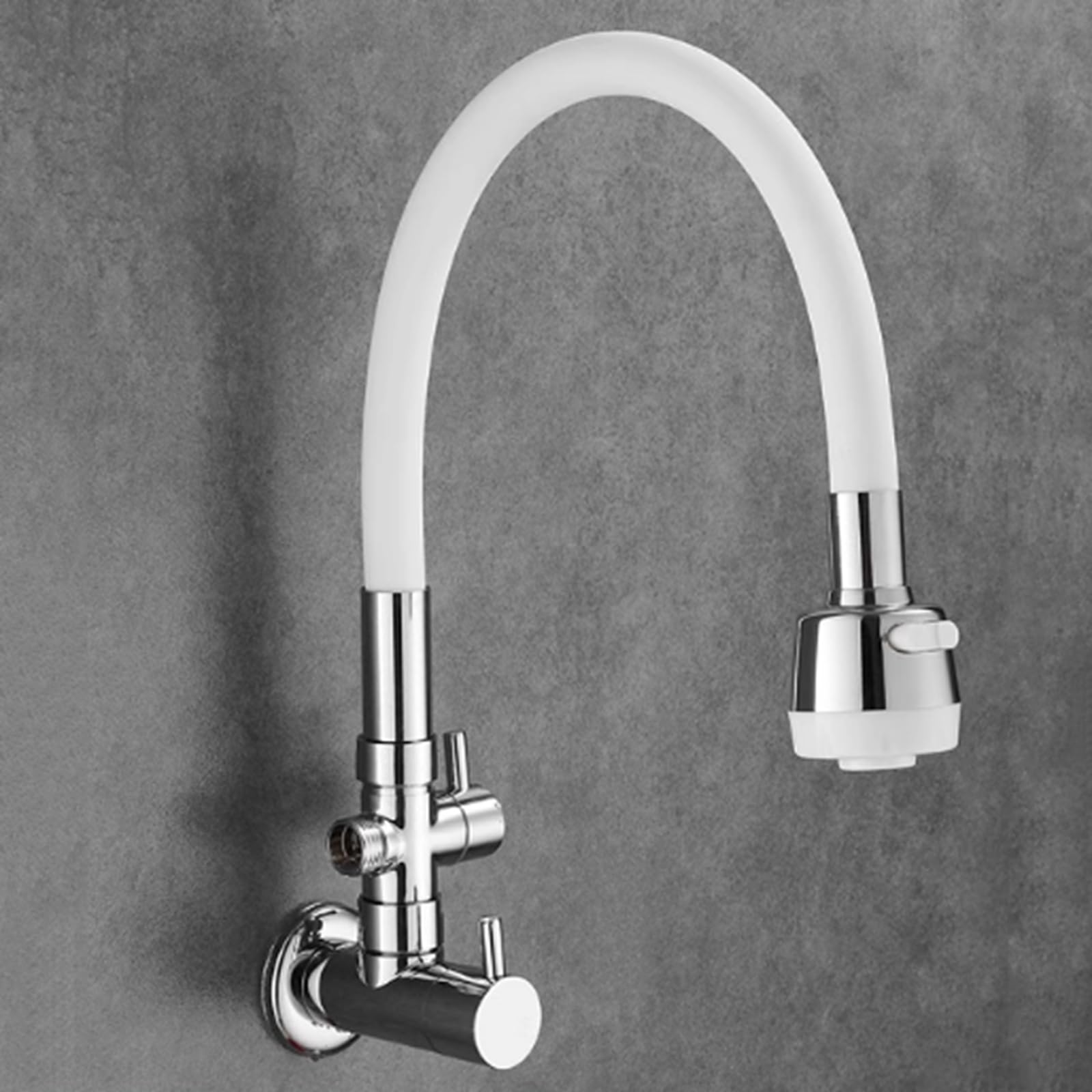 Rubinetto A Parete Bagno Miscelatore Doppia Uscita Rubinetto Solo Acqua Fredda Foro Singolo Adatto per Lavatrice,Bianco