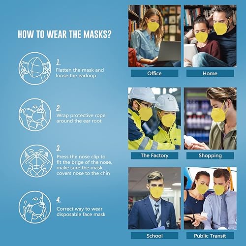 Miniatura 6 de WWDOLL - Mascarilla KN95, 50 unidades, 5 capas transpirables, color amarillo
