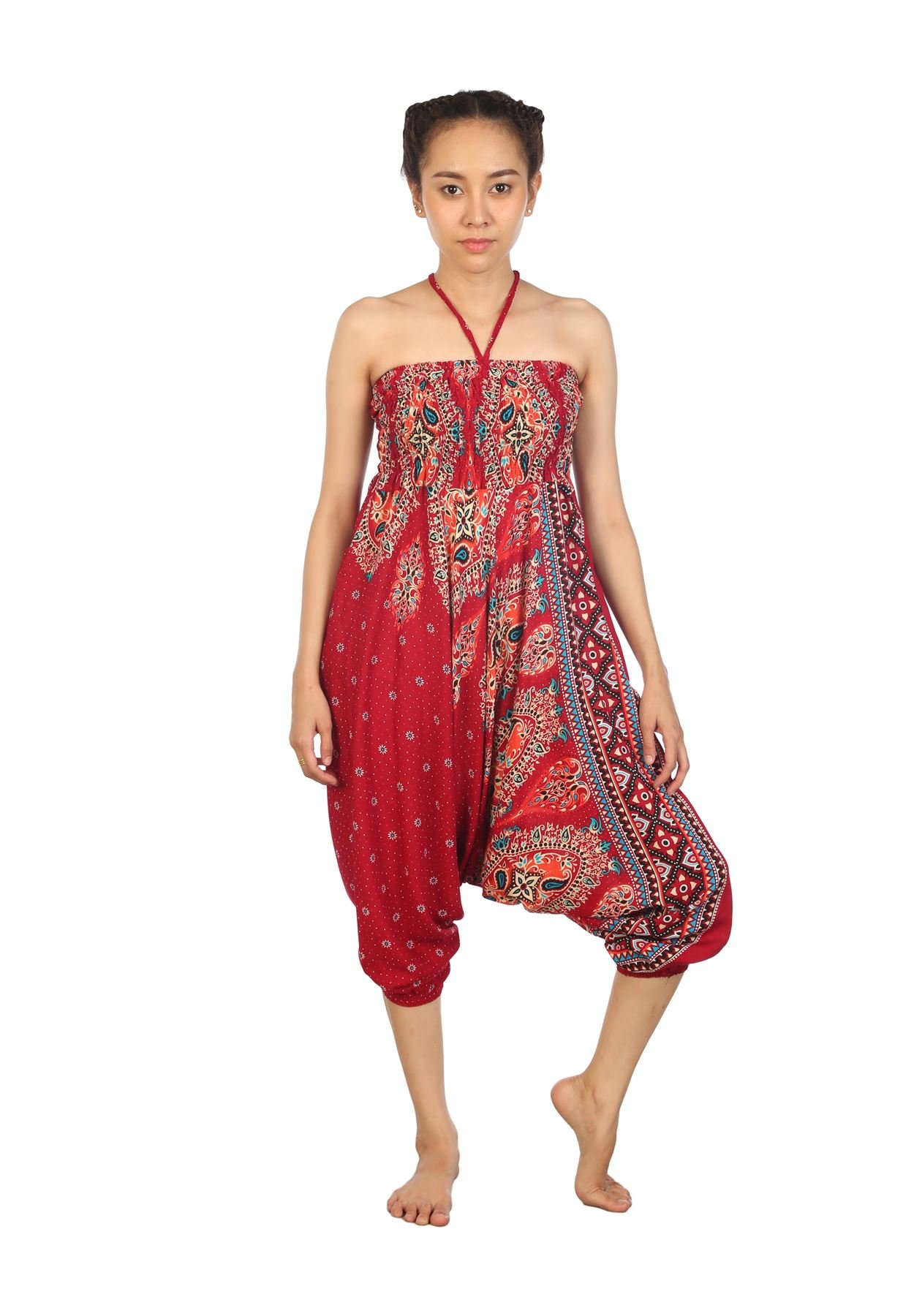 Lofbaz Women's Smocked Waist Aladdin Genie 2 In 1 Harem Pants