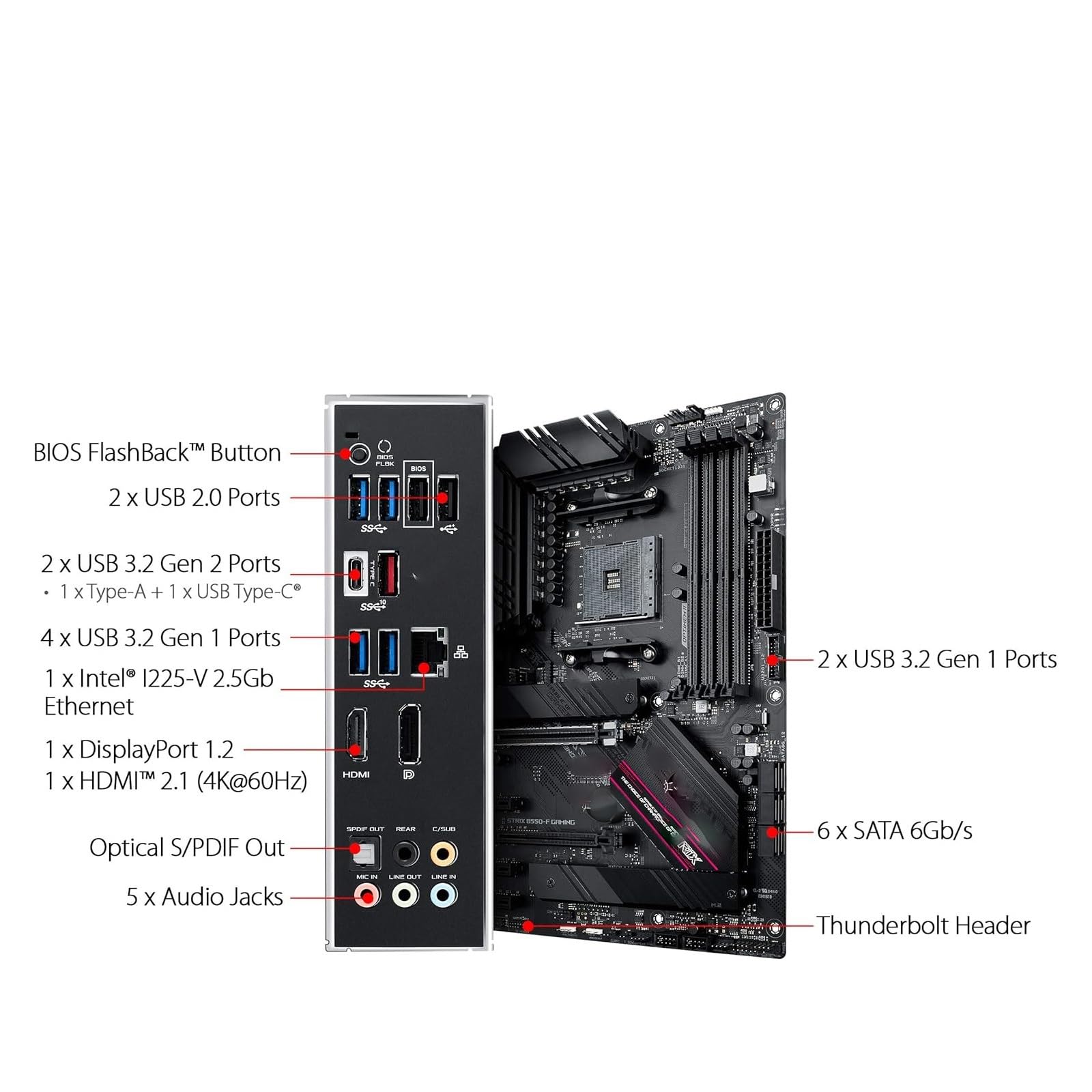 Carte mère Carte mère Fit for ASUS B550 ROG Strix B550-F Gaming, Socket AM4, Compatible DDR4 jusqu'à 128 Go, processeurs Ryzen 5 5600 et 7 5700