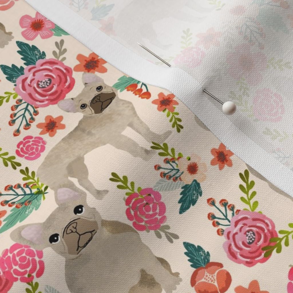 Spoonflower Fabric - French Bulldog Floral Fawn Frenchie Dog Dogs Florals Printed on Petal Signature Cotton Fabric by The Yard - Sewing Quilting Apparel Crafts Decor