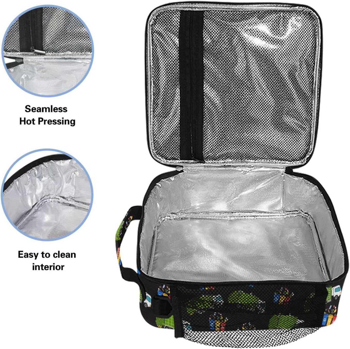 Garbage Truck Trash Recycling Lunch Box Insulated Lunch Bag Prep Kids Cooler Tote Freezable Shoulder Strap Waterproof Picnic Meal for School Office