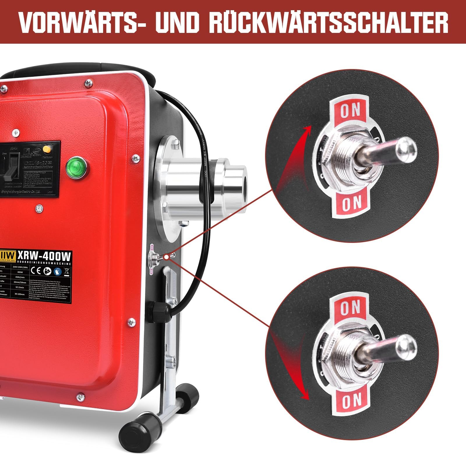 Ø16mm/L37m Spiralen Sgorgatore Macchina Elettrico con salvavita, 400W | Sgorgatore Elettrico 450 giri/min, per tubi Ø30-100mm, attrezzatura per disostruzione, pulitore per scarichi