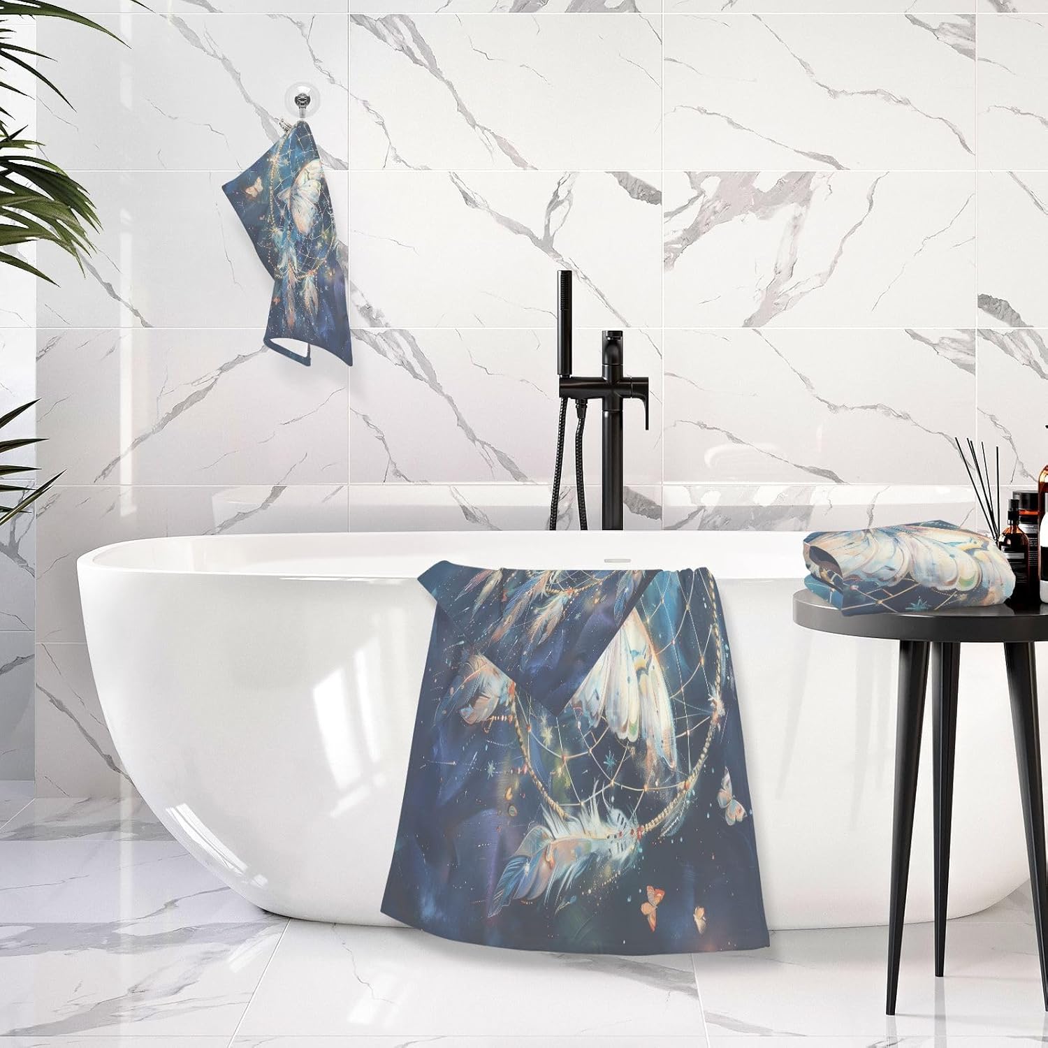 Hand Towels Premium Soft and Highly Absorbent Dreamcatcher with Butterfly 2 Pcs Towels for Bathroom Set 100% Cotton Decorative Face Towels