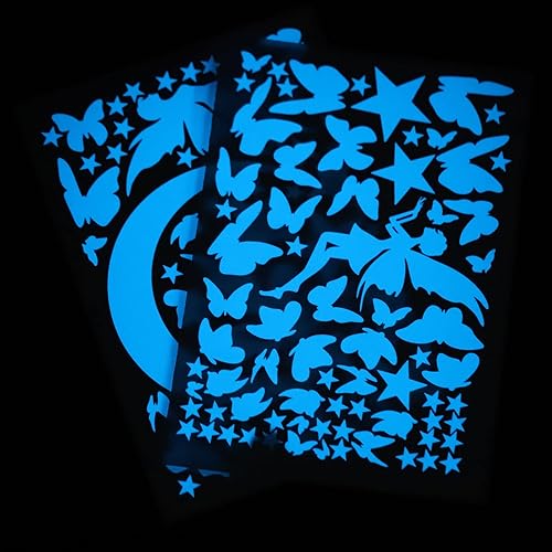 Miniatura 6 de Calcomanía de pared de hadas de fantasía que brilla en la oscuridad, decoración luminosa de mariposa lunar para dormitorio de niñas, decoración de
