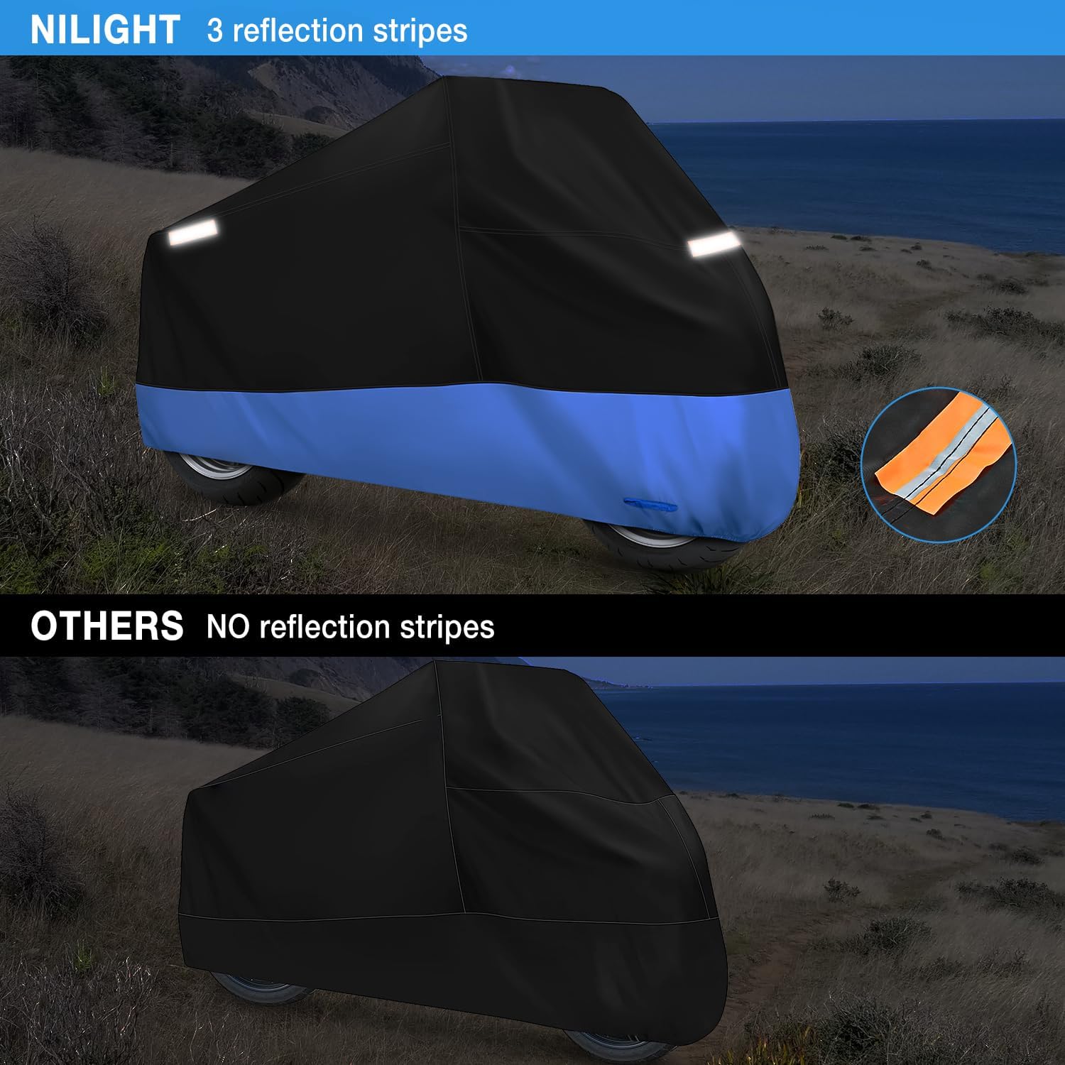Nilight Motorcycle Cover All Season Universal Oxford Fabric with Lock-Hole Waterproof Durable UV with Storage Bag & Protective Reflective Strip Fits up to 116" Motorcycle