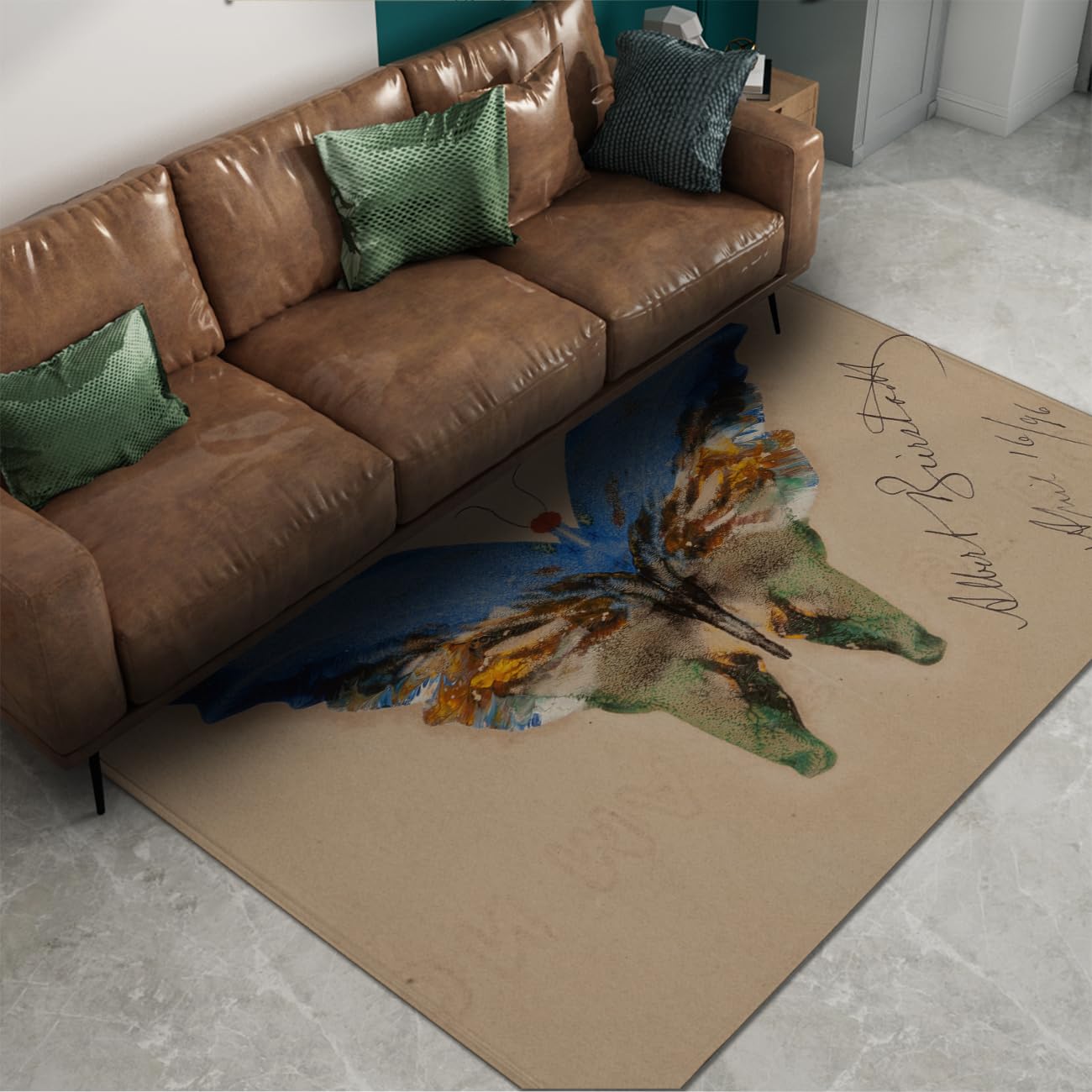 Tapis papillons bleus style vintage motifs peintures célèbres sol