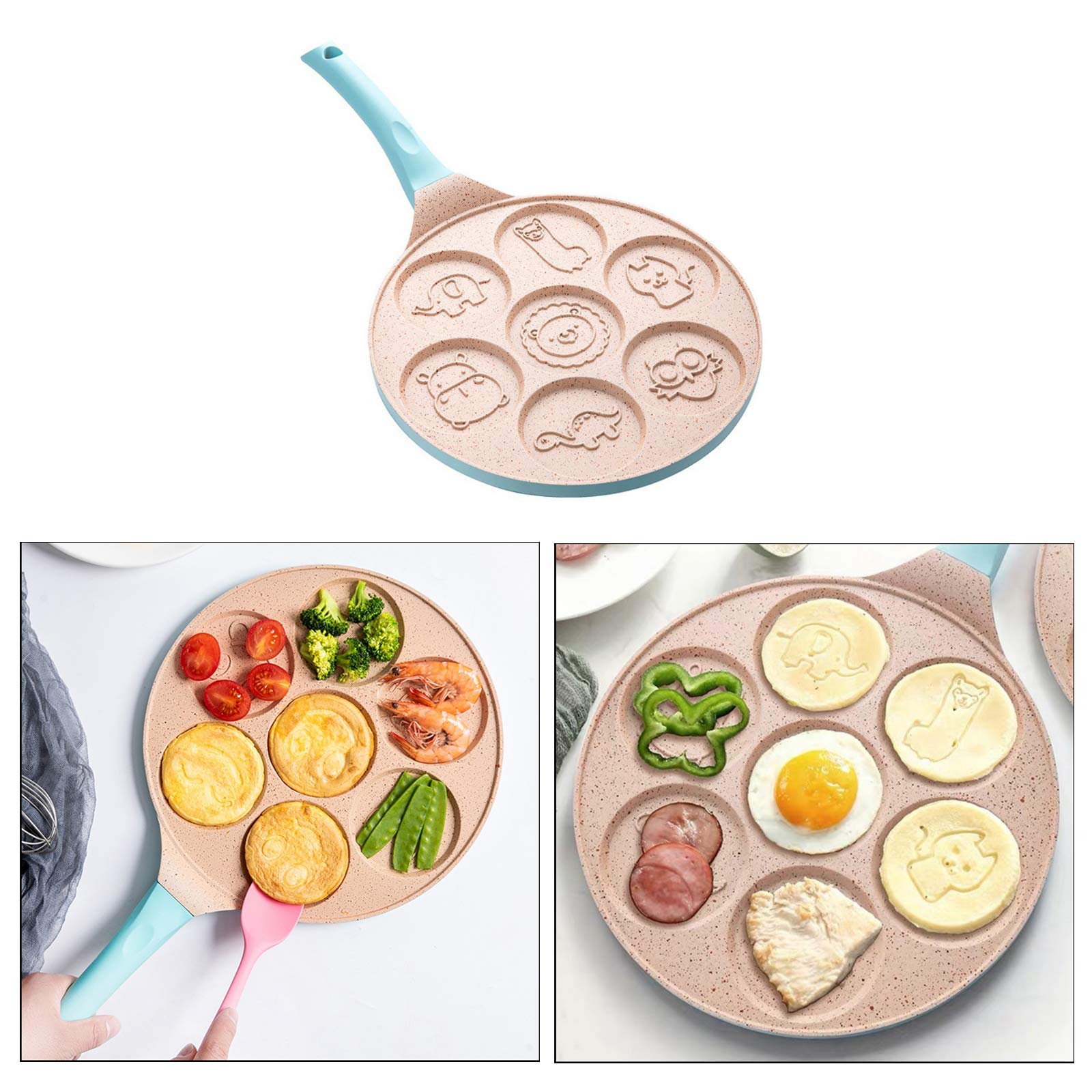 Padella antiaderente per pancake, a forma di animale, per omelette, uova al tegamino (blu)