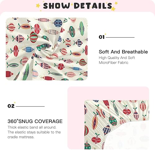Miniatura 4 de Cartoon Christmas Balls Crib Sheets - Stretchy Fitted Crib Sheets for Boys Girls, Unisex Cozy Baby Crib Sheet 27 x 39 x 5 Inches