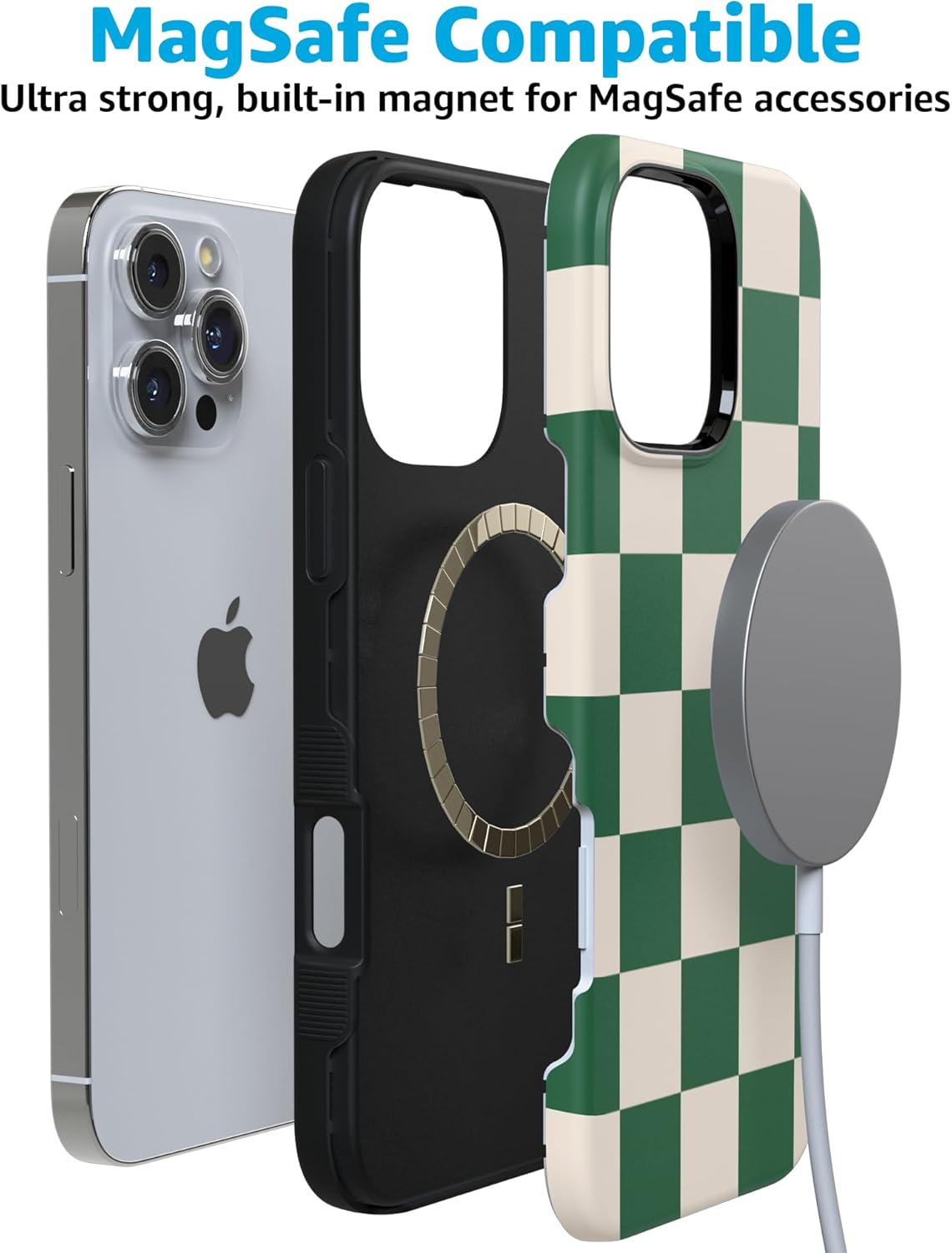Casely iPhone 16 Pro Max Case | Fit Check | Green Checkerboard | Bold Protective Design | Compatible with MagSafe - Image 3