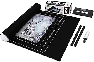 Becko Jigsaw Puzzle Mat Storage Roll Mat with Unique Auxiliary Line Design with Hand Pump & Drawstring Storage Bag for Up to 1500 Pieces