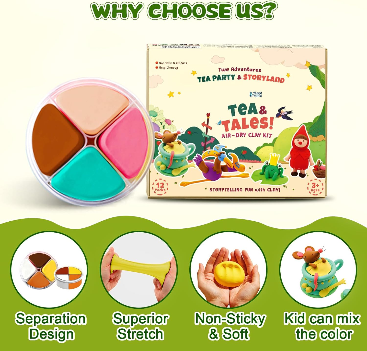 Air Dry Clay Kit for Kids Clay Craft Kits Tale Theme Story Figures 12Box Modeling Clay Set w/Tool&Tutorials,Ultra Soft Non-Sticky Bulk Craft Supplies for Classroom,Birthday,Party,Back to School Gifts