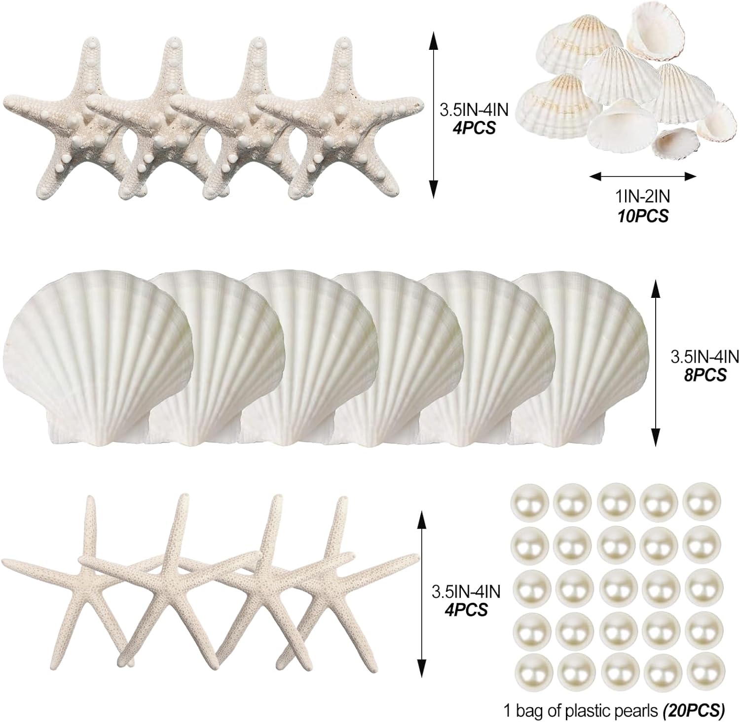 JQAQJU 16PCS Starfish and Scallop Shells for Crafts 3"-4" with Pearls, Natural Sea Shells for Crafting Beach Party Christmas Decor DIY - Image 2