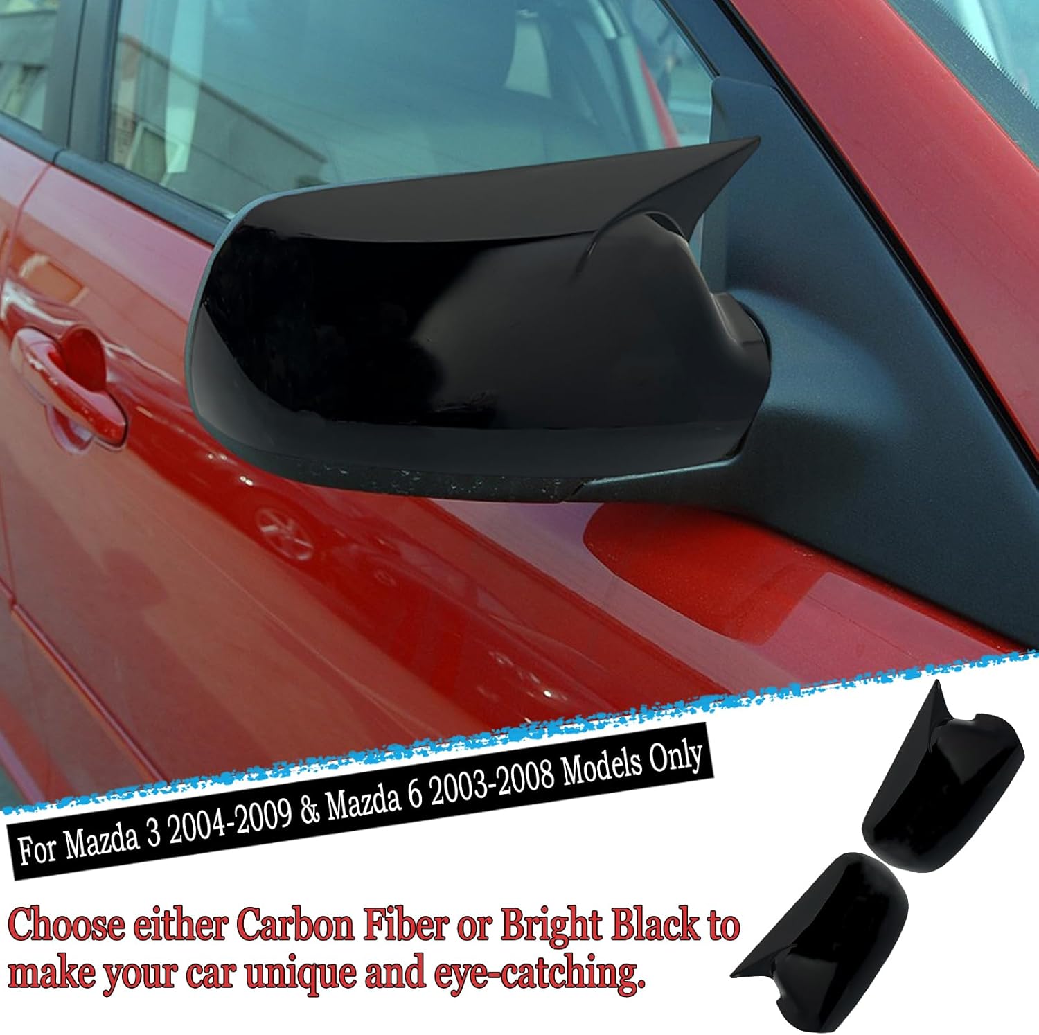 Side Mirror Cover,for 2004 2005 2006 2007 2008 2009 Mazda 3 &2003 2004 2005 2006 2007 2008 Mazda 6，2PCS Turn Signal housing Cover Sets car Accessories - Bright Black