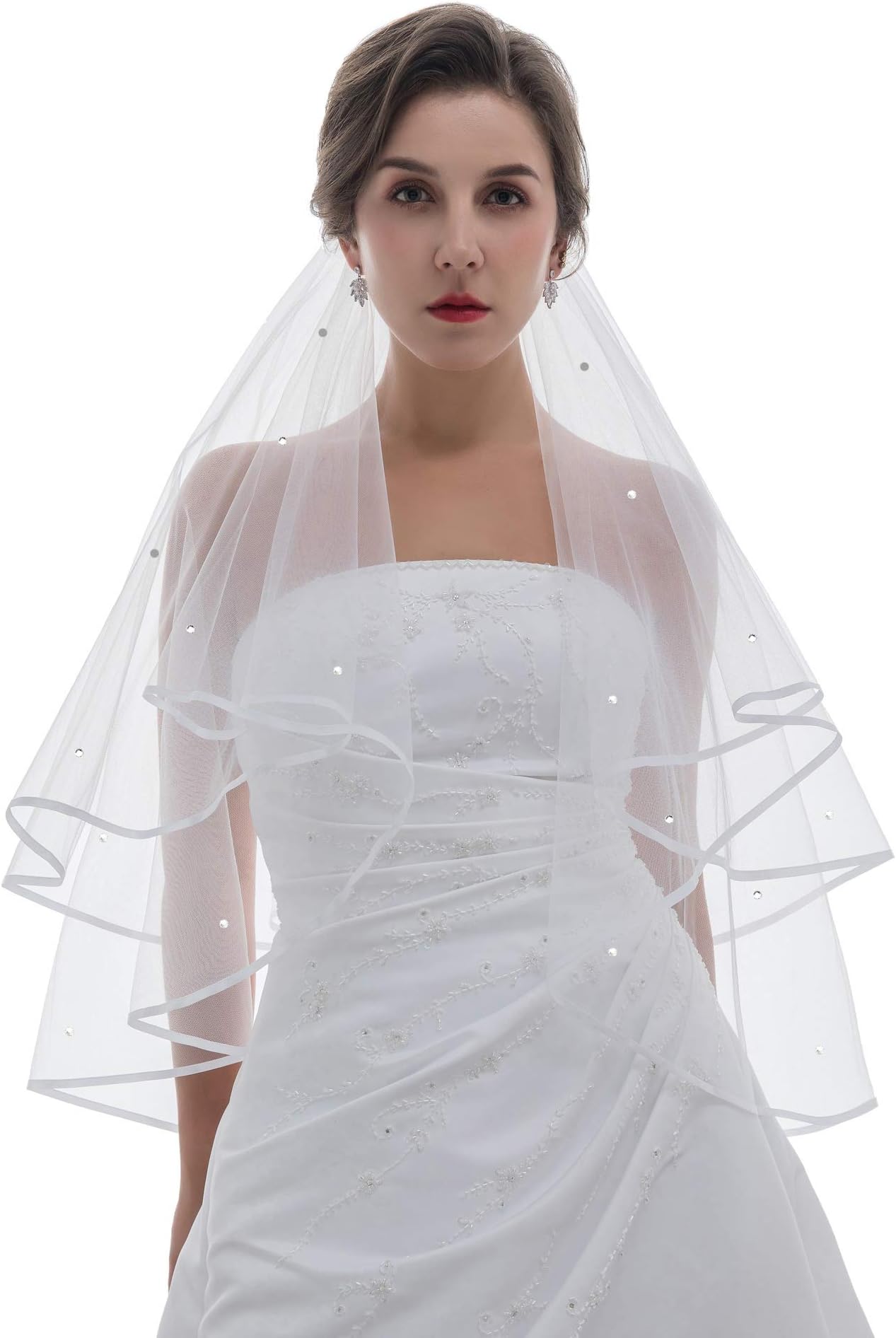 SAMKY2T 2 Tier Ribbon Edge Circular Rhinestone Crystal Veil
