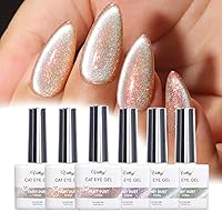 Vista 16 de vettsy Magnetic Gel Nail Polish Set with Magnet, 6 Colors Cat Eyes Gel Polish Kit with Cat Eyes Effect for DIY Nail Art Manicure at Home (Brownie)