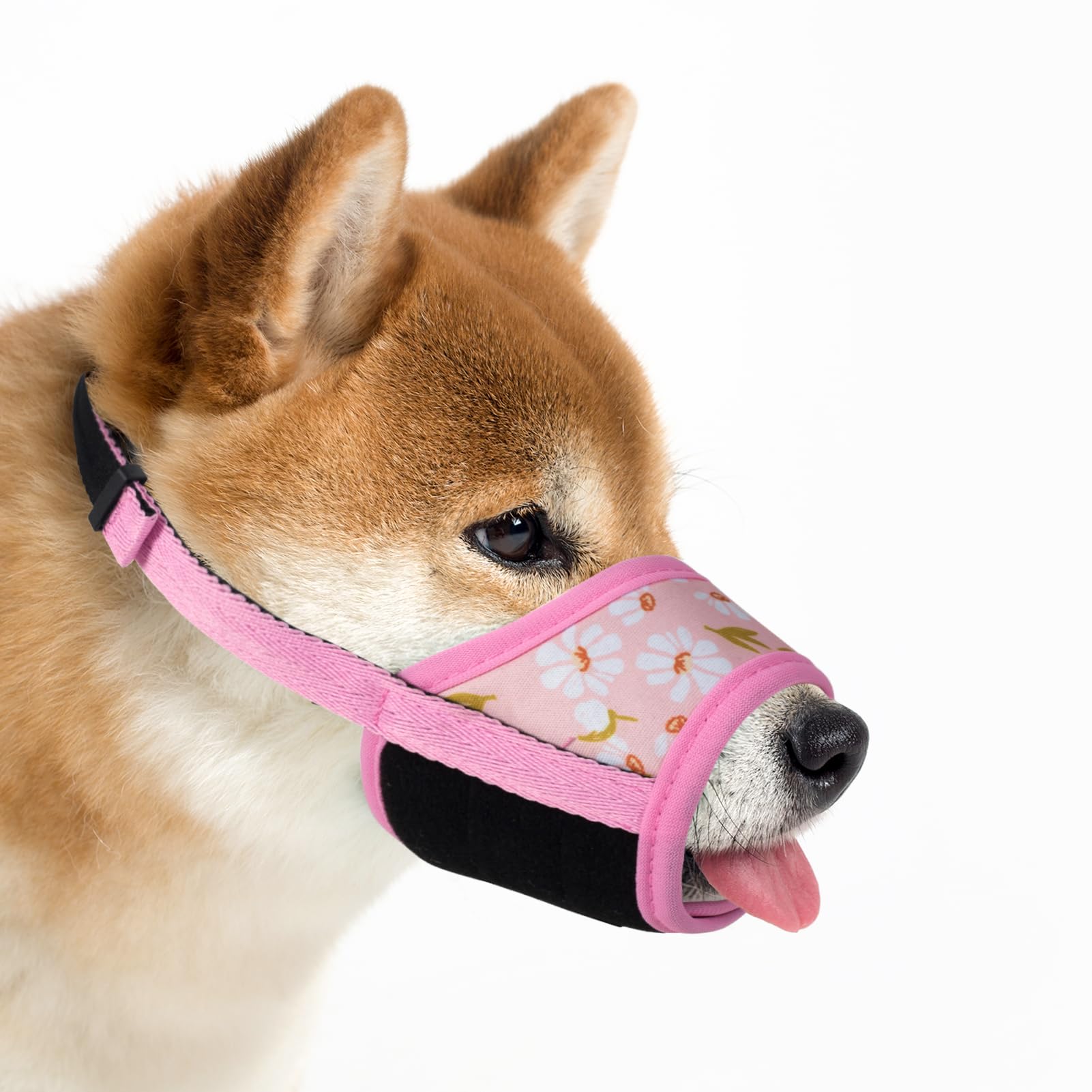 ILEPARKDog Muzzle, Soft Nylon Muzzle with Pattern, Anti Biting Barking Chewing for Small Medium Large Dogs(S,Pink Flower)