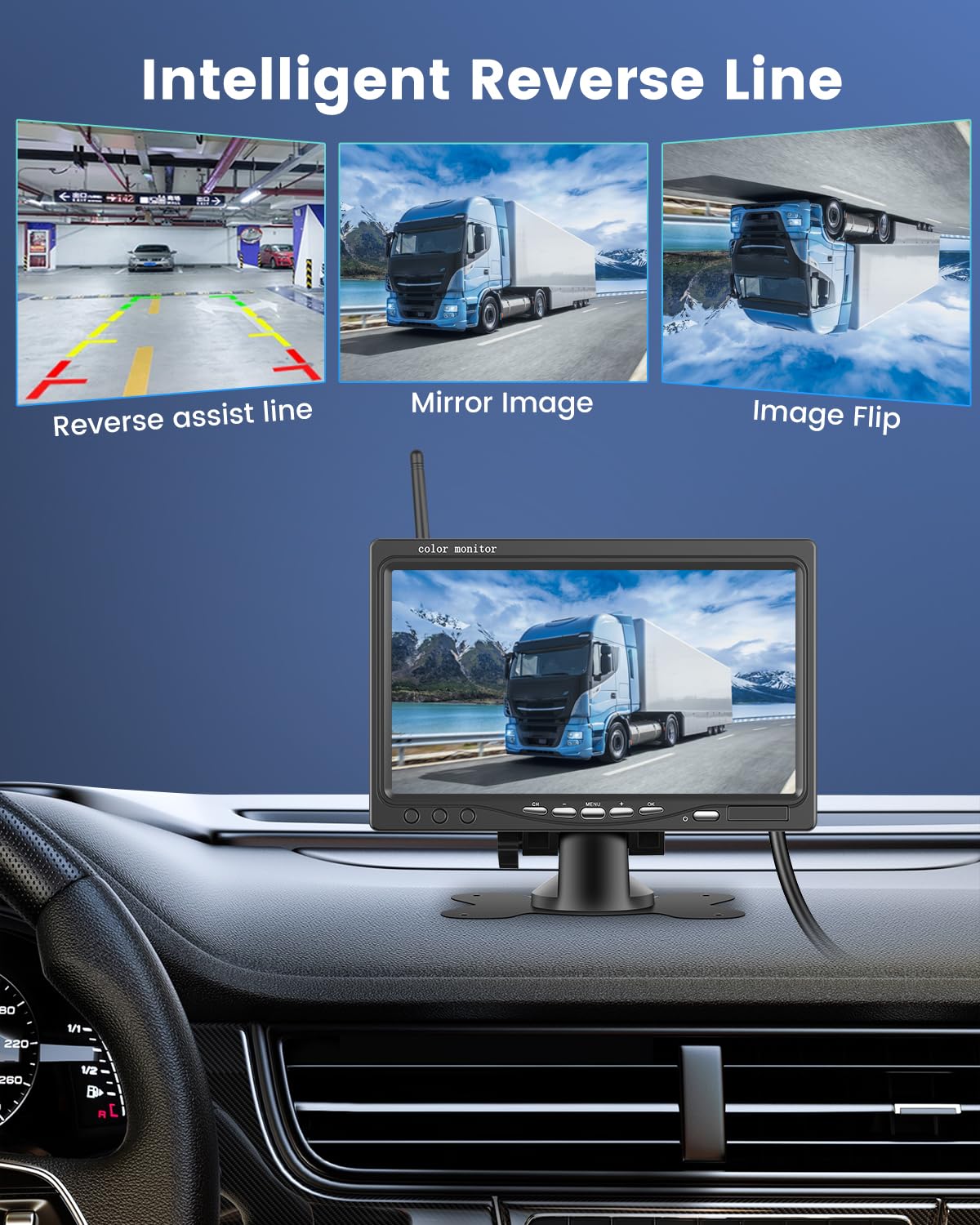 Kit de cámara de Respaldo inalámbrica con Dos cámaras 1080P: Pantalla HD de 7 Pulgadas, visión Nocturna Impermeable IP68 para Camiones, remolques, vehículos recreativos, Furgonetas y automóviles