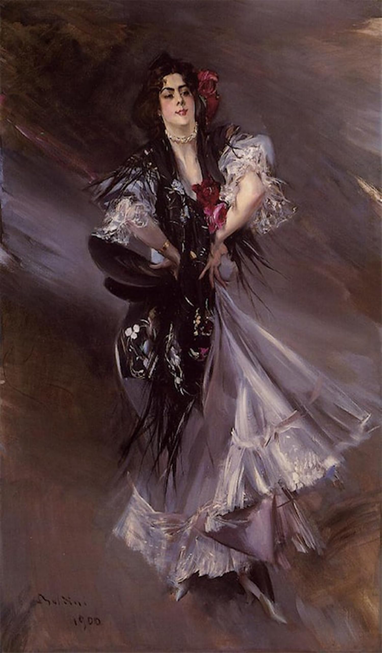 POSTERIIk Vintage Classic Picture Landscape Artwork Portrait of Anita de la Ferie 'The Spanish Dancer' Portrait Canvas Painting for Office Home Decor 60x90cm